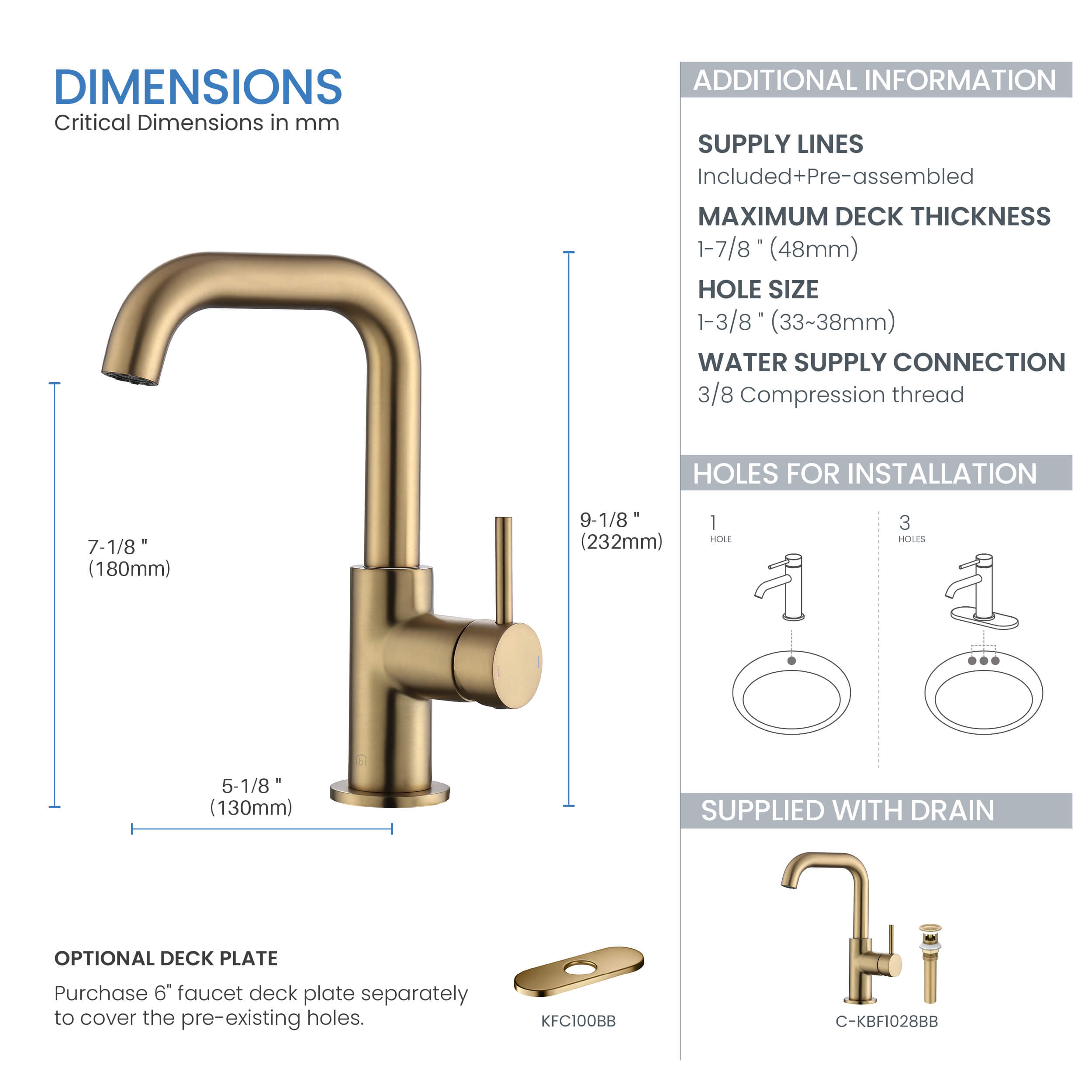 Macon Single Handle High-Arc Bathroom Vanity Sink Faucet - C-KBF1028