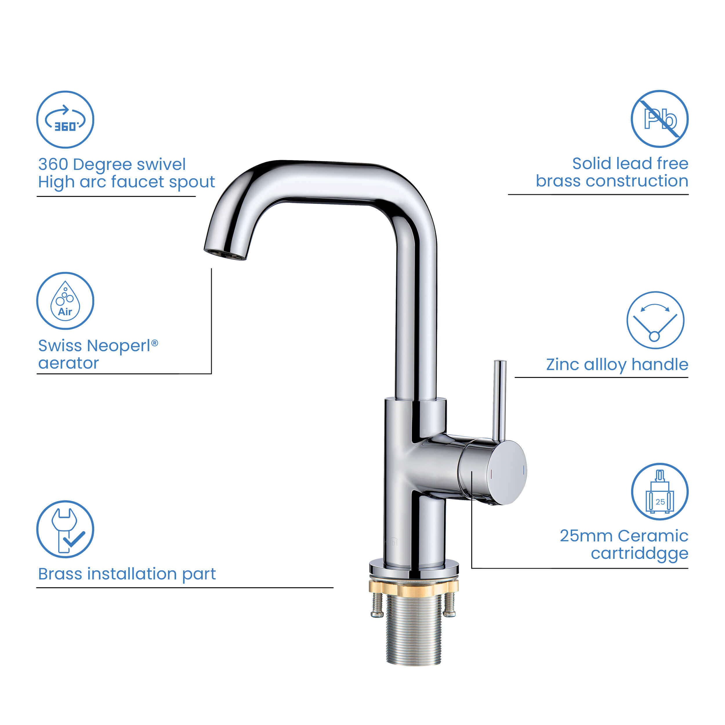 Macon Single Handle High-Arc Bathroom Vanity Sink Faucet - C-KBF1028