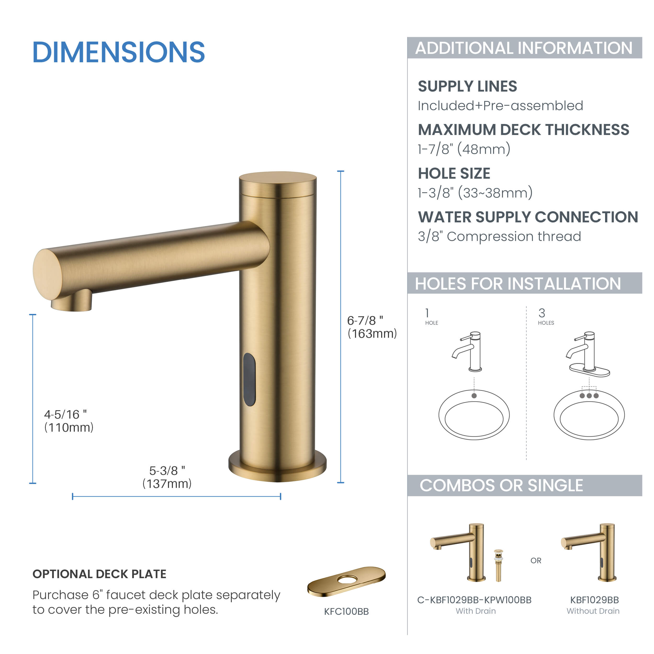 Circular Touchless Bathroom Vanity Sink Faucet with Pop-Up Drain — Plug-In or Battery Powered - C-KBF1029