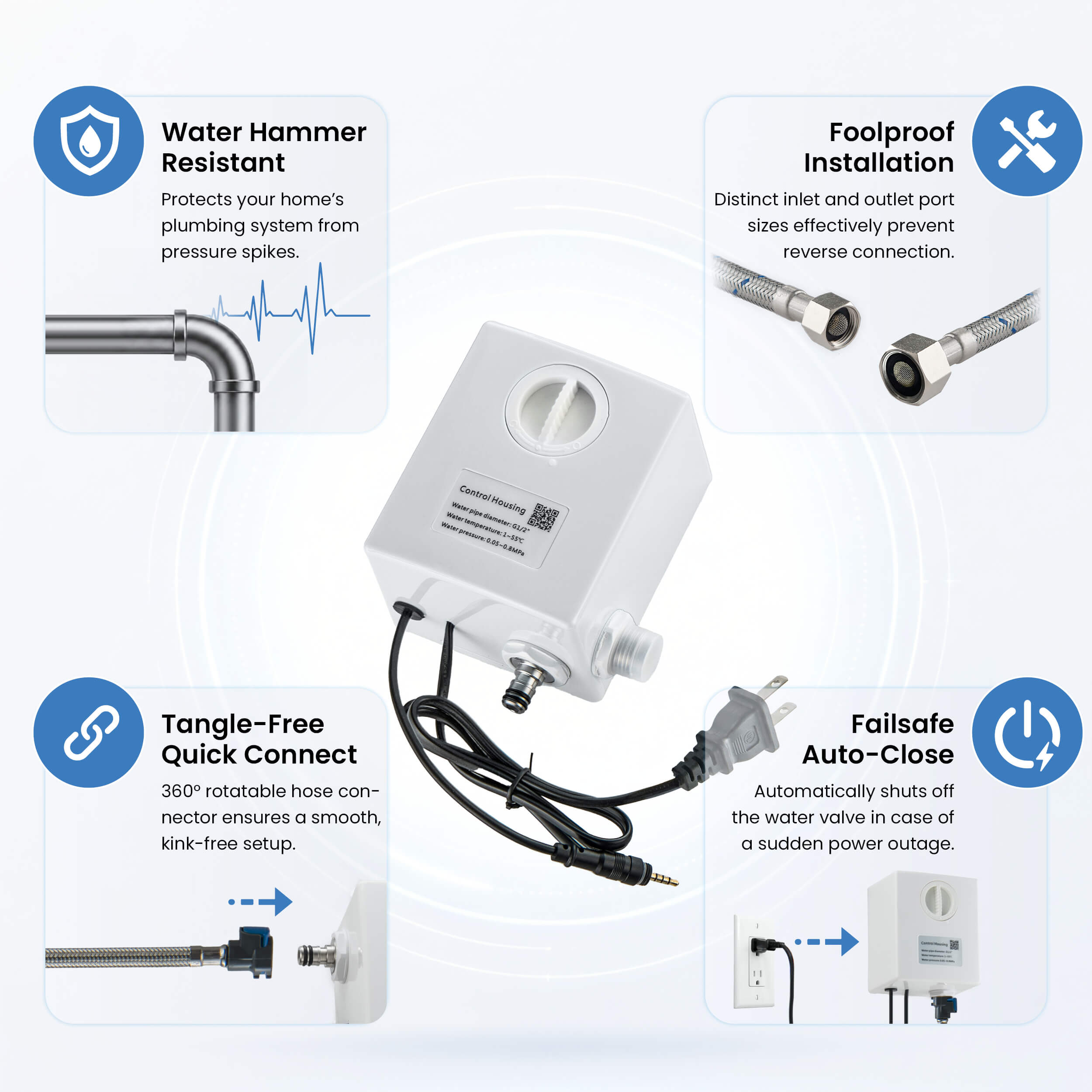 Circular Touchless Bathroom Vanity Sink Faucet with Pop-Up Drain — Plug-In or Battery Powered - C-KBF1029