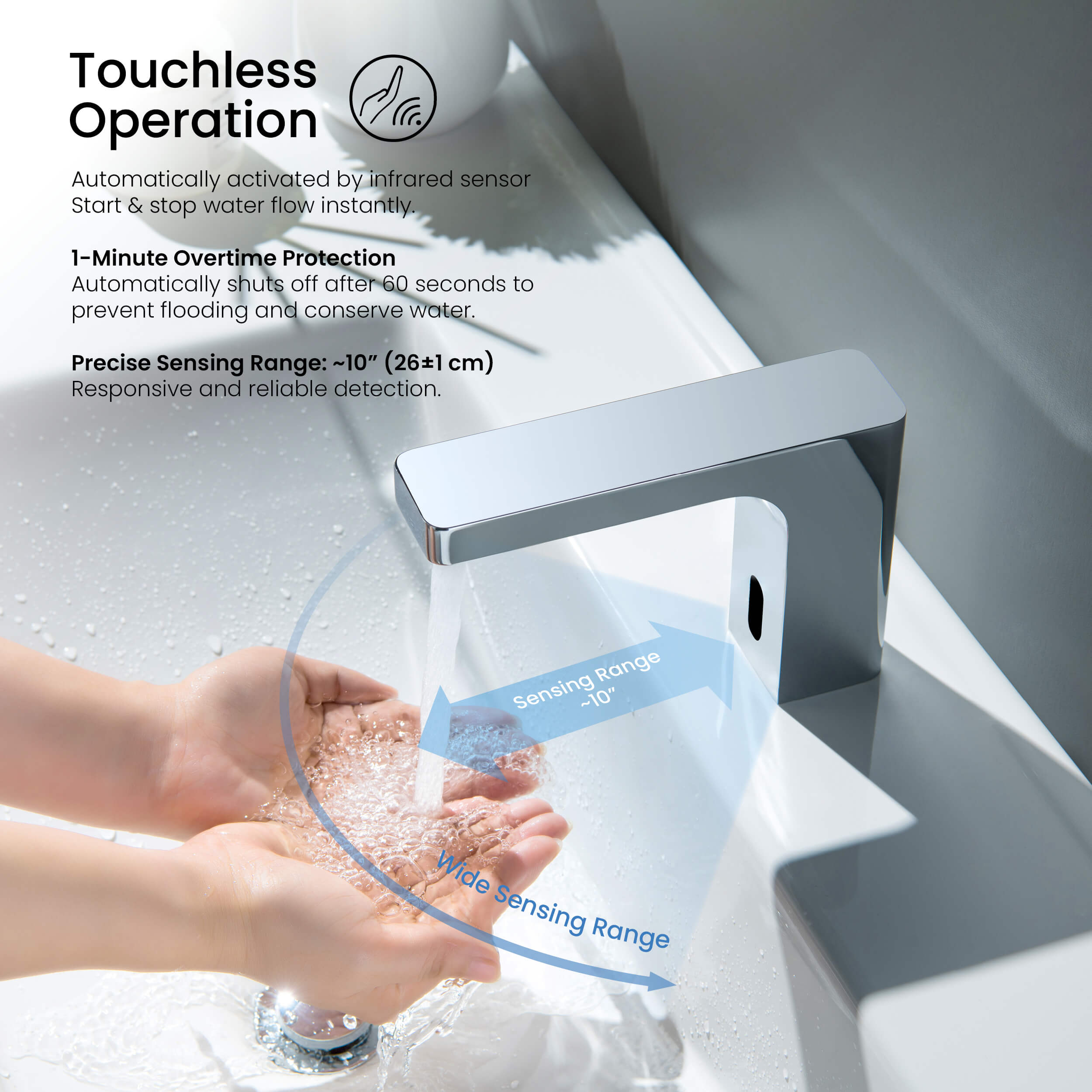 Blaze Touchless Bathroom Vanity Sink Faucet with Pop-Up Drain — Plug-In or Battery Powered - C-KBF1030