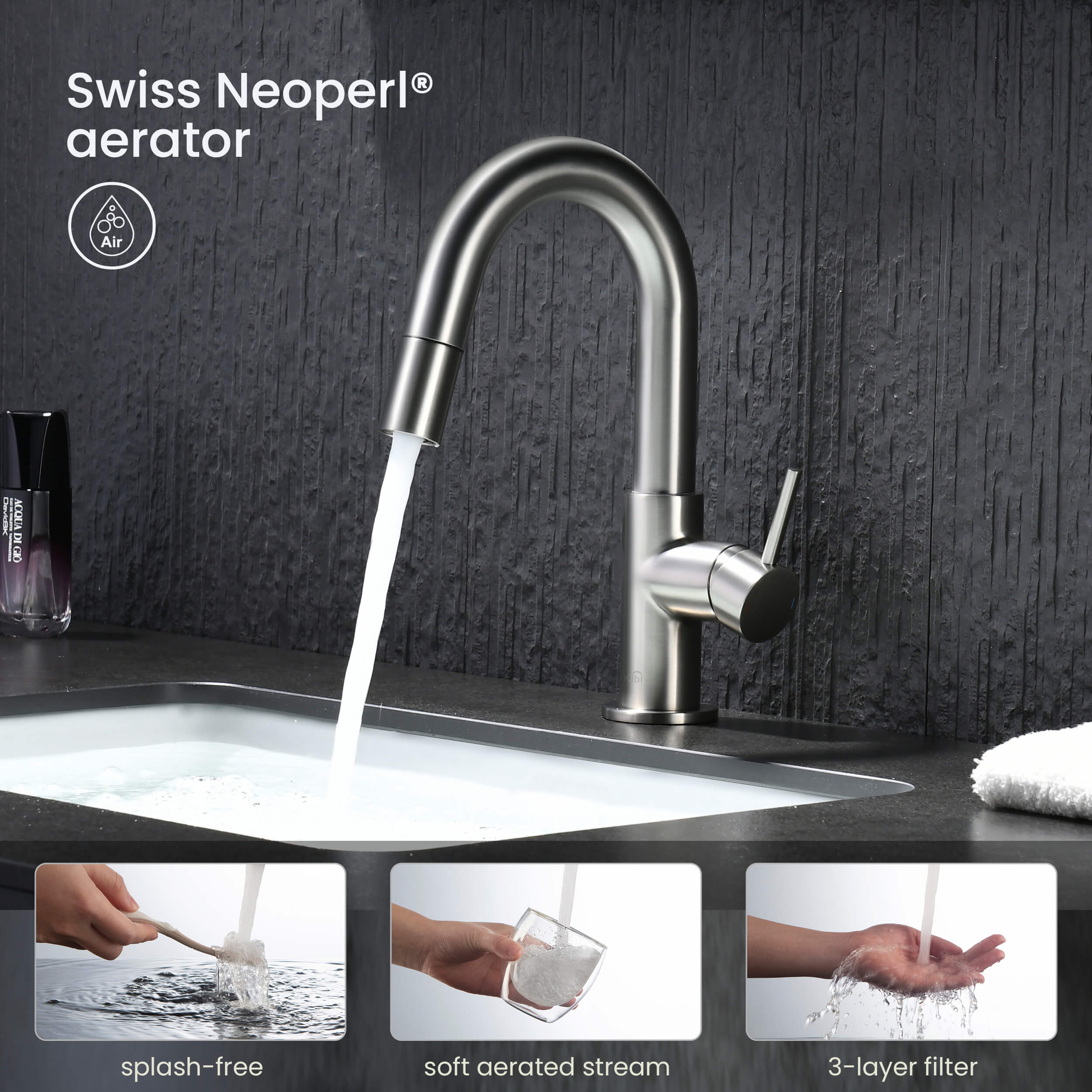 Circular Single Handle High-Arc Pull Down Sprayer Bathroom Vanity Sink Faucet - C-KBF1077