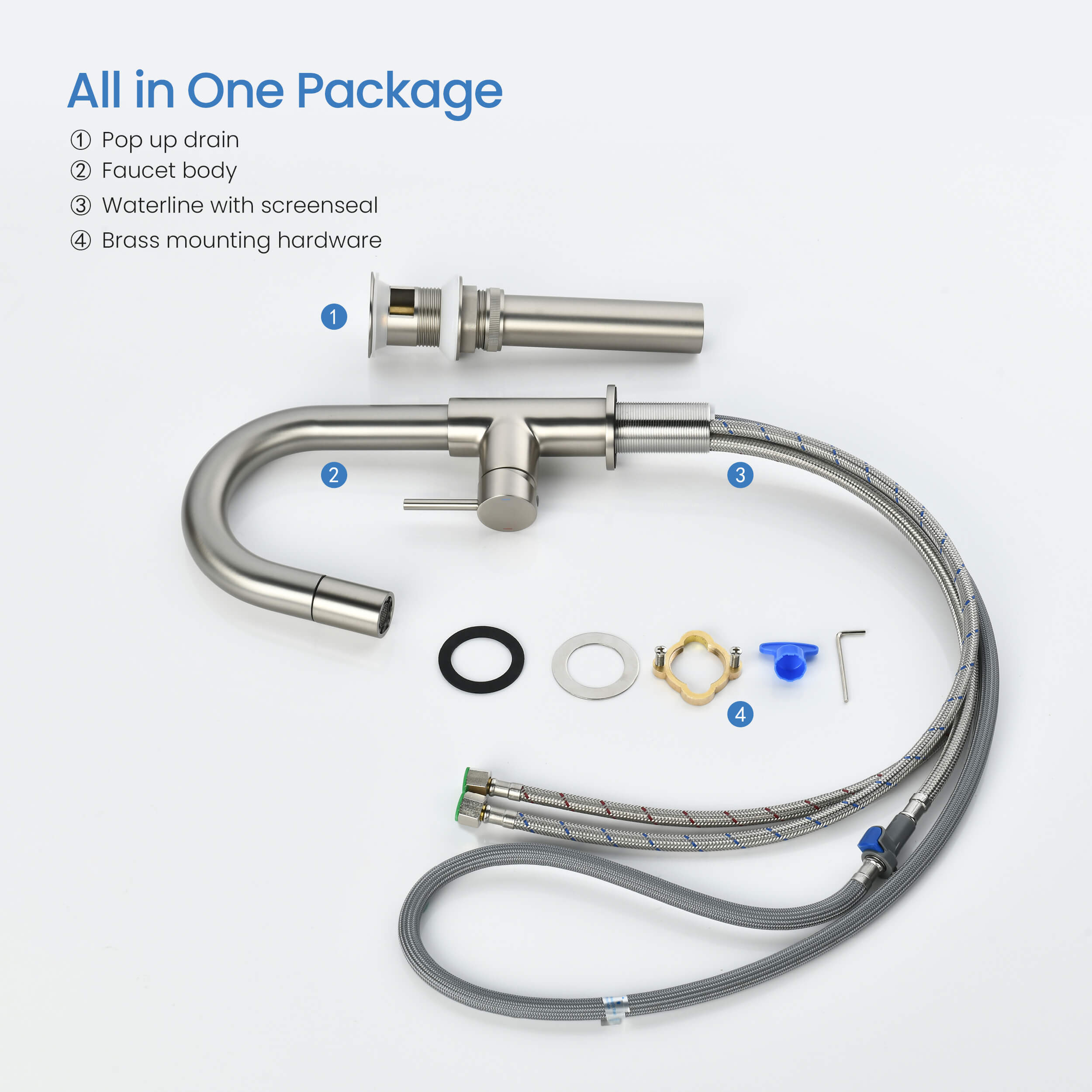 Circular Single Handle High-Arc Pull Down Sprayer Bathroom Vanity Sink Faucet - C-KBF1077