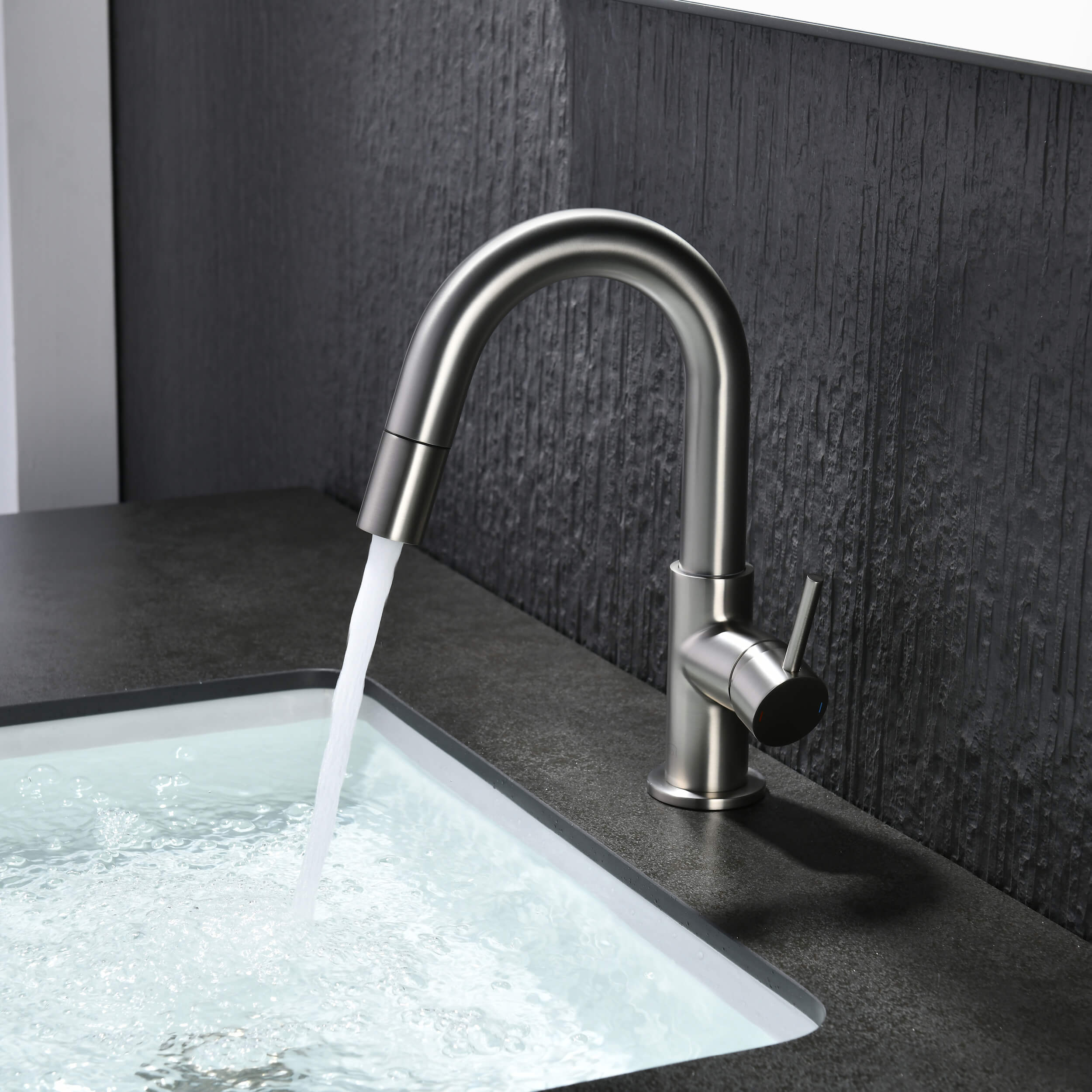 Circular Single Handle High-Arc Pull Down Sprayer Bathroom Vanity Sink Faucet - C-KBF1077