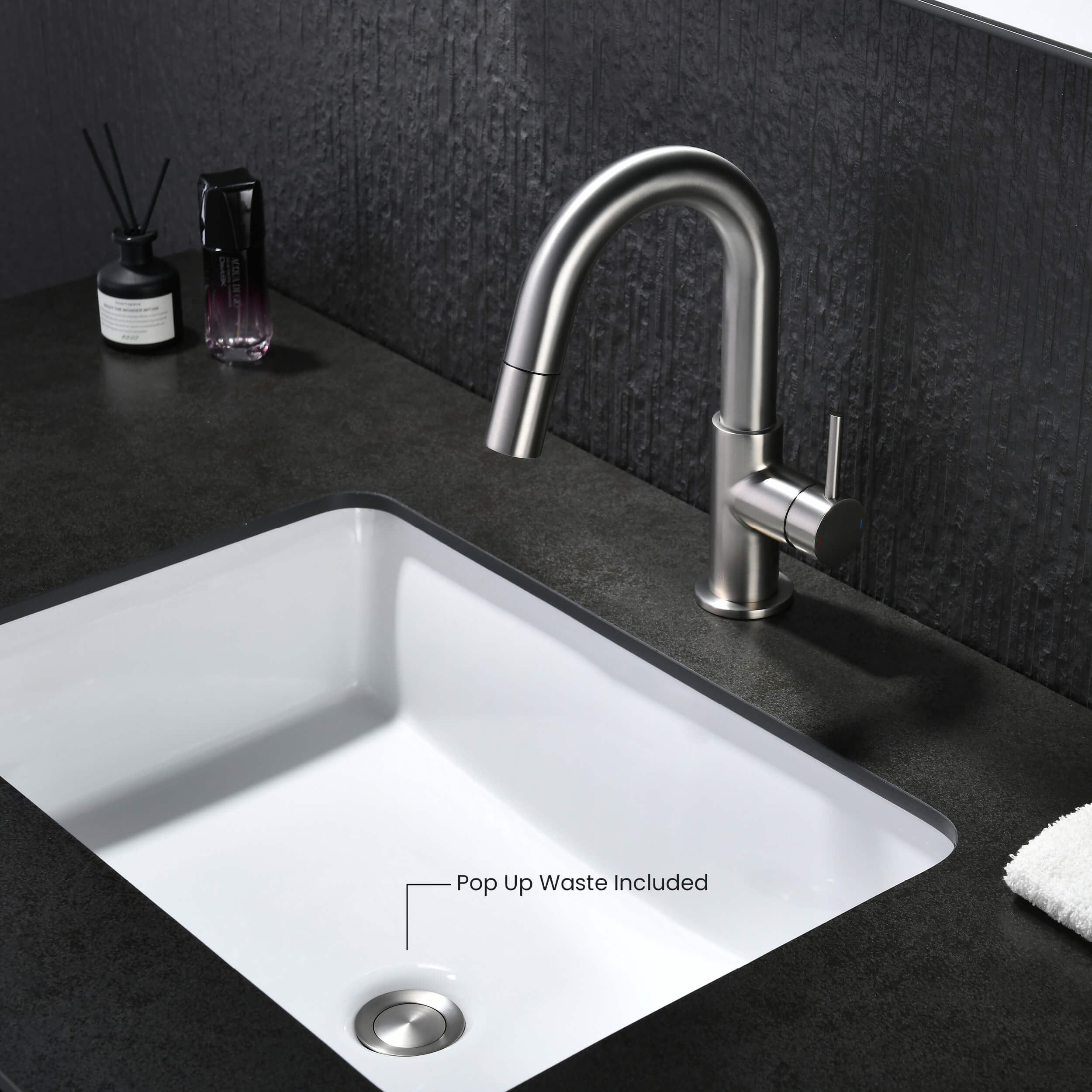 Circular Single Handle High-Arc Pull Down Sprayer Bathroom Vanity Sink Faucet - C-KBF1077