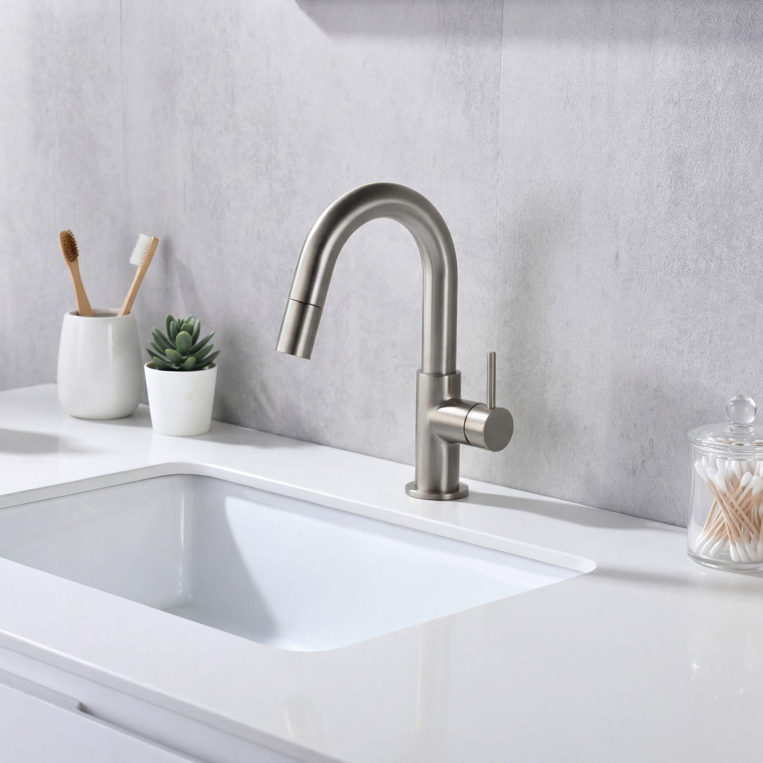 Circular Single Handle High-Arc Pull Down Sprayer Bathroom Vanity Sink Faucet - C-KBF1077