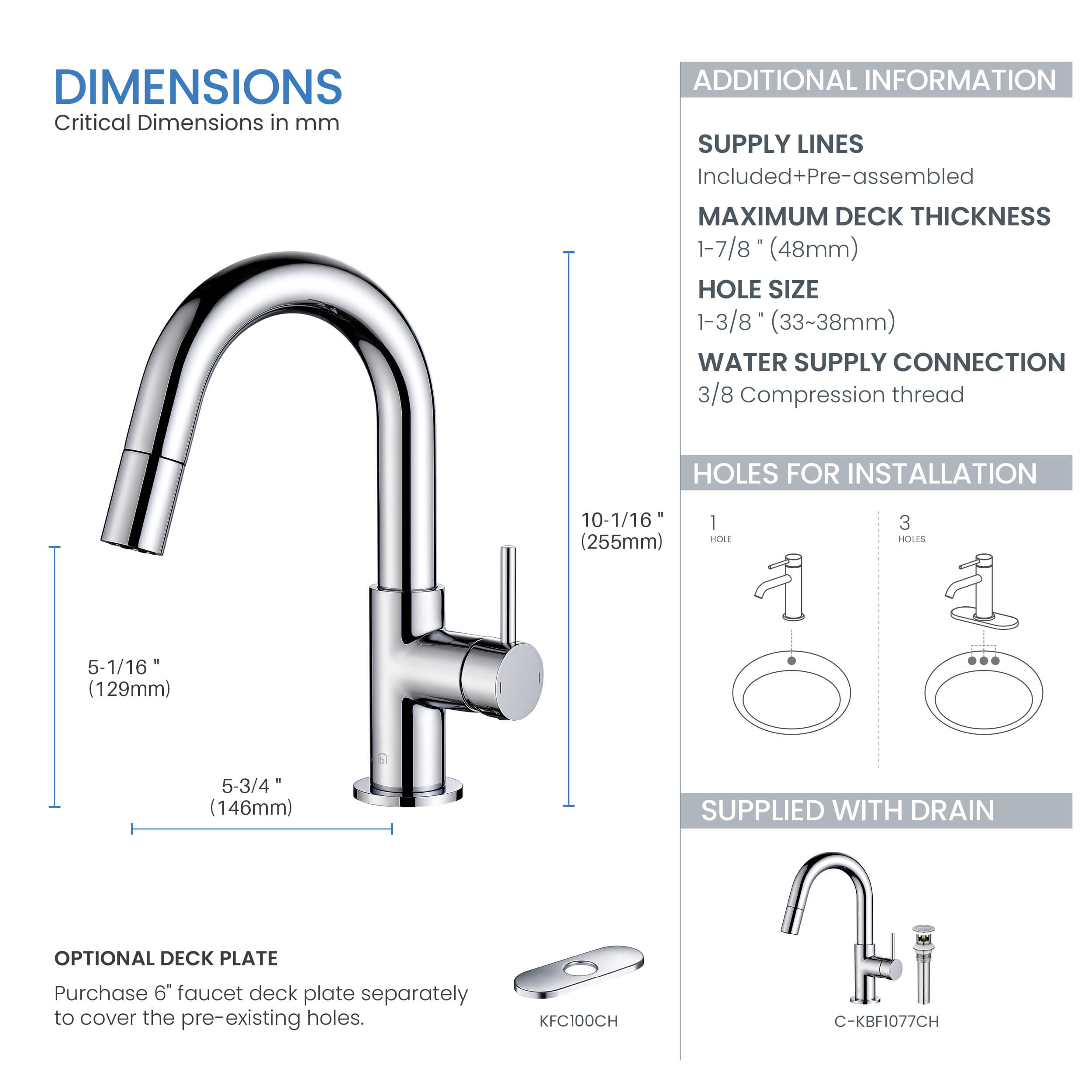 Circular Single Handle High-Arc Pull Down Sprayer Bathroom Vanity Sink Faucet - C-KBF1077