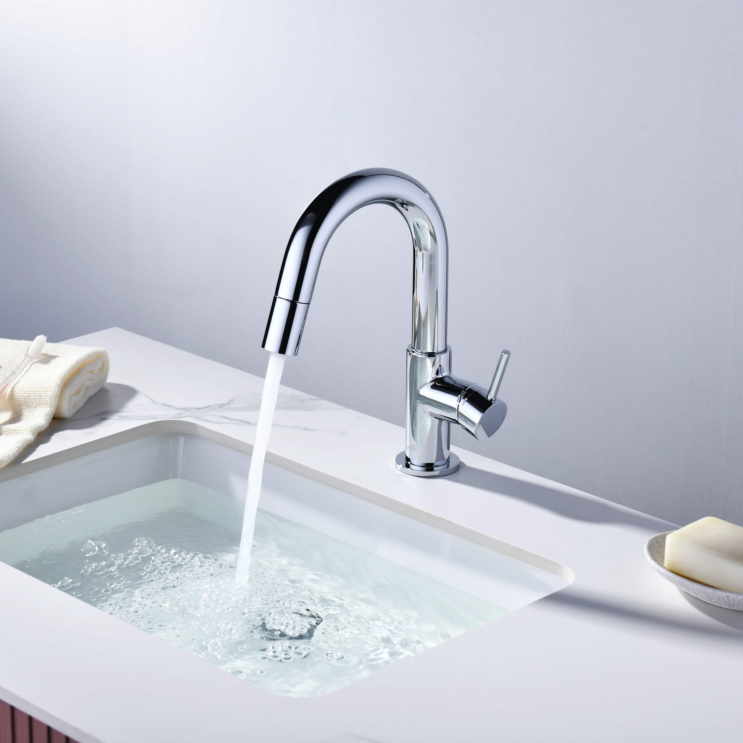 Circular Single Handle High-Arc Pull Down Sprayer Bathroom Vanity Sink Faucet - C-KBF1077