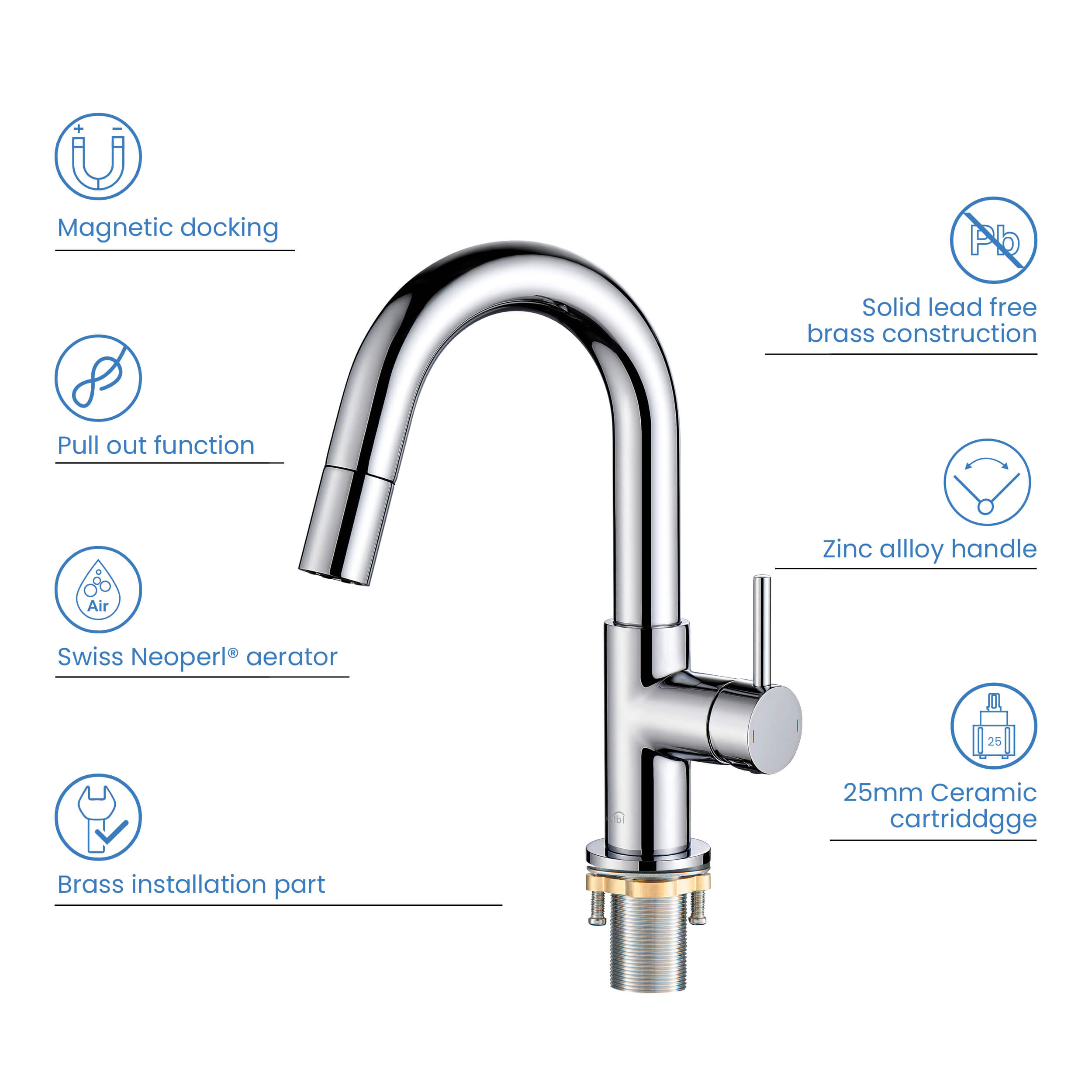Circular Single Handle High-Arc Pull Down Sprayer Bathroom Vanity Sink Faucet - C-KBF1077
