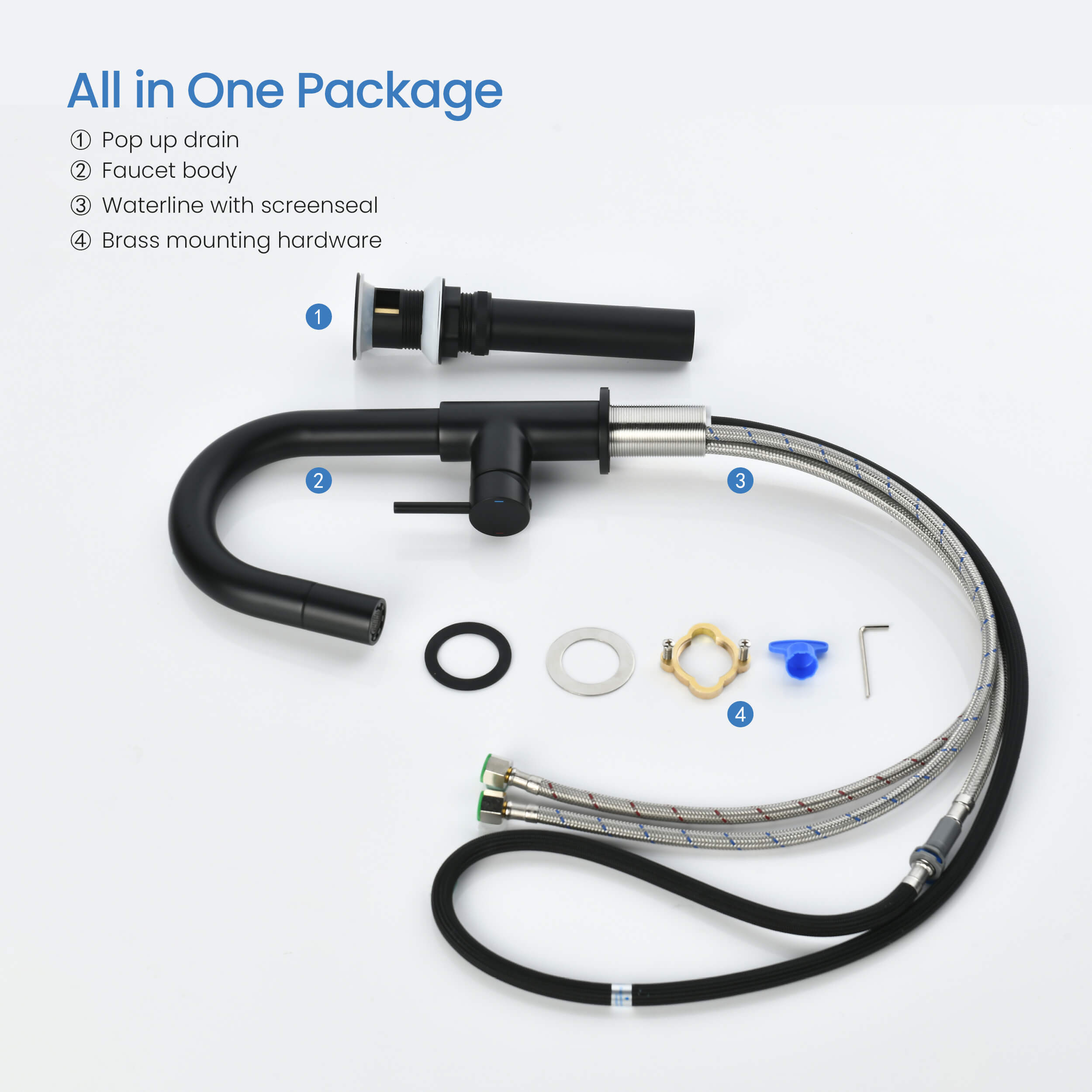 Circular Single Handle High-Arc Pull Down Sprayer Bathroom Vanity Sink Faucet - C-KBF1077