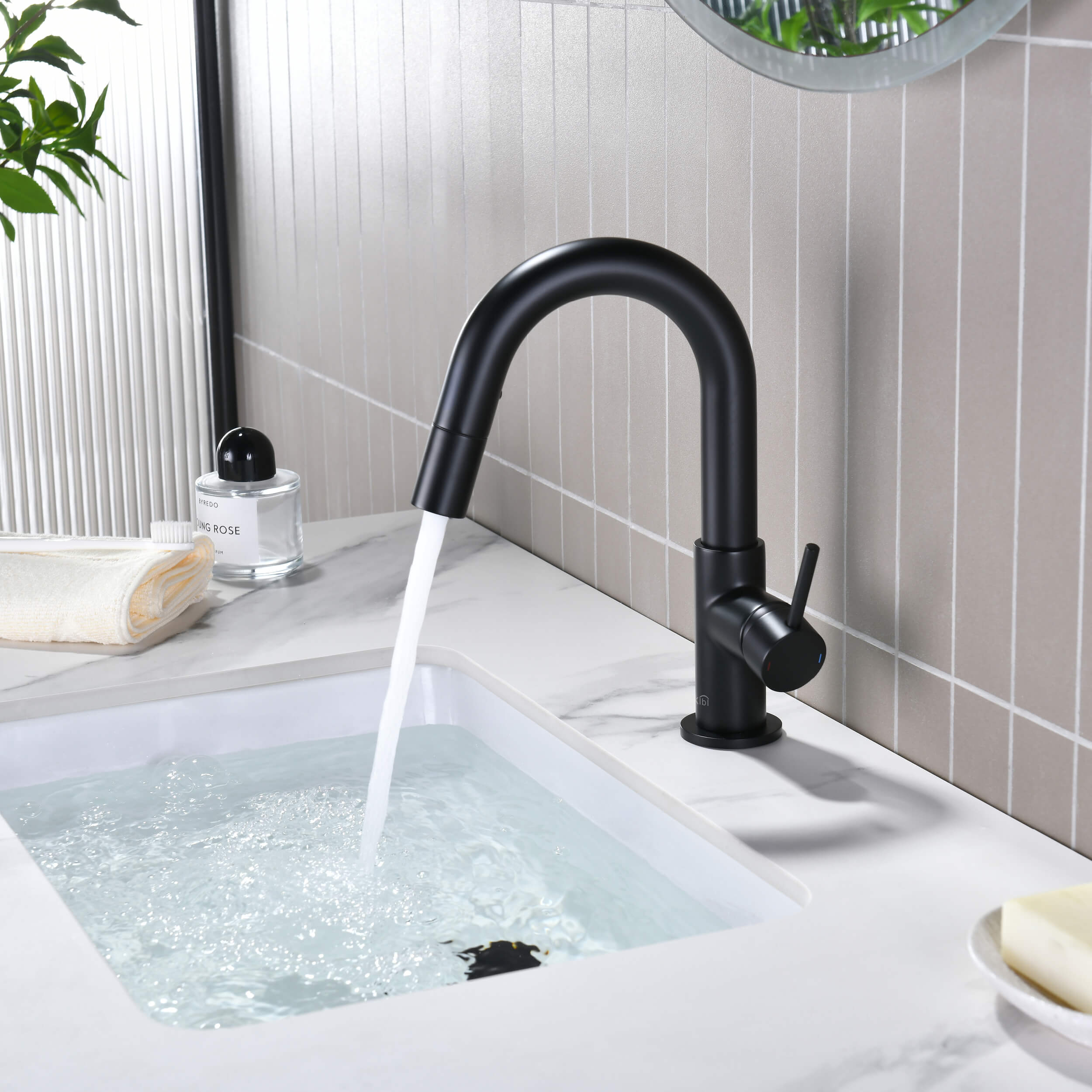 Circular Single Handle High-Arc Pull Down Sprayer Bathroom Vanity Sink Faucet - C-KBF1077