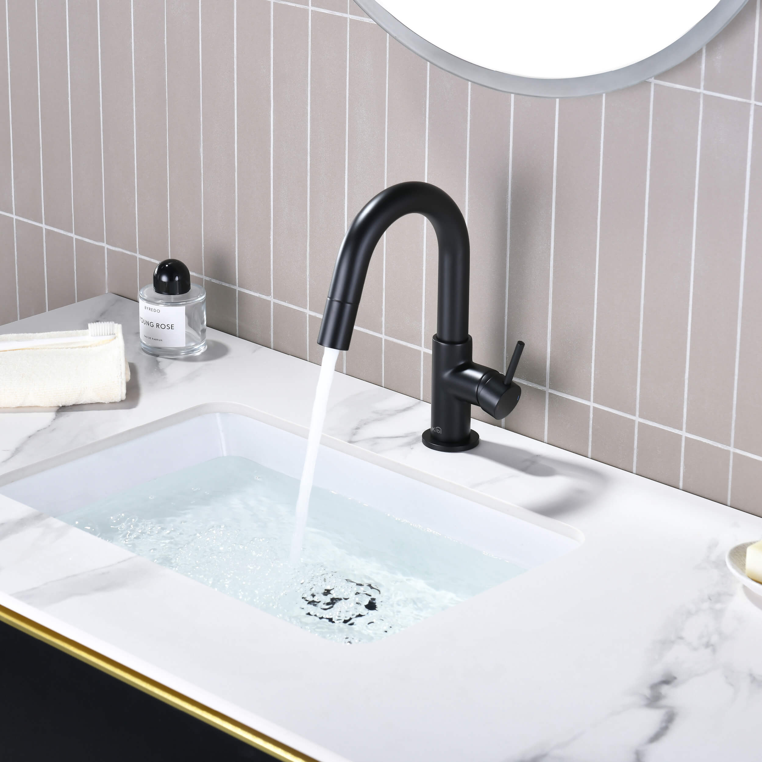 Circular Single Handle High-Arc Pull Down Sprayer Bathroom Vanity Sink Faucet - C-KBF1077