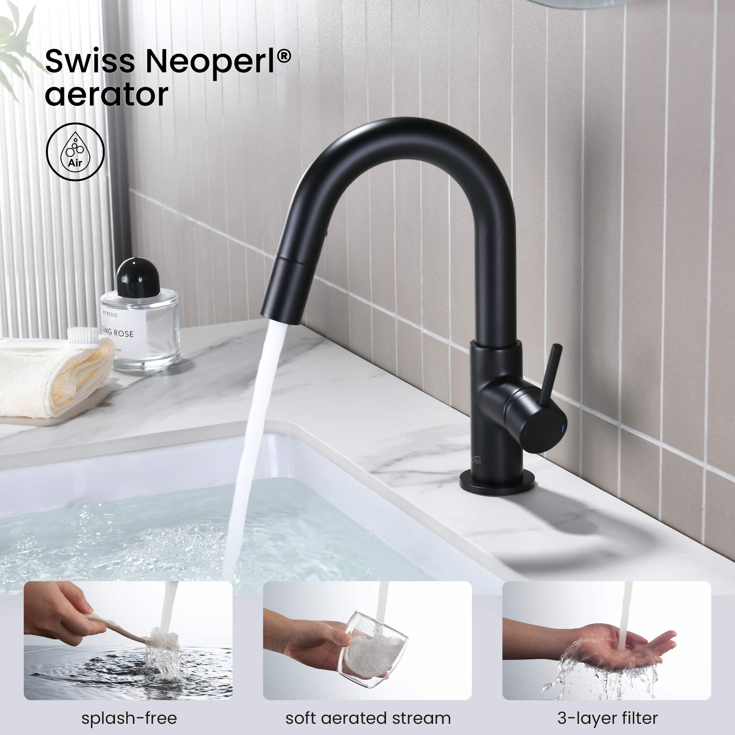 Circular Single Handle High-Arc Pull Down Sprayer Bathroom Vanity Sink Faucet - C-KBF1077
