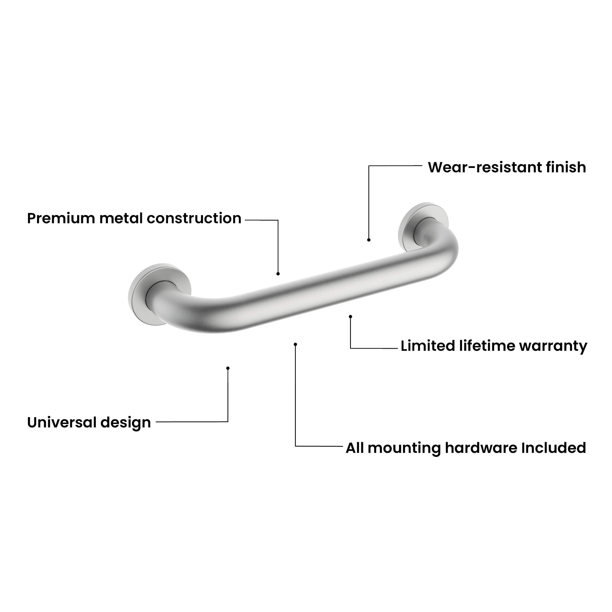 12-Inch Stainless Steel Bathroom Safety Grab Bar – KGB1012