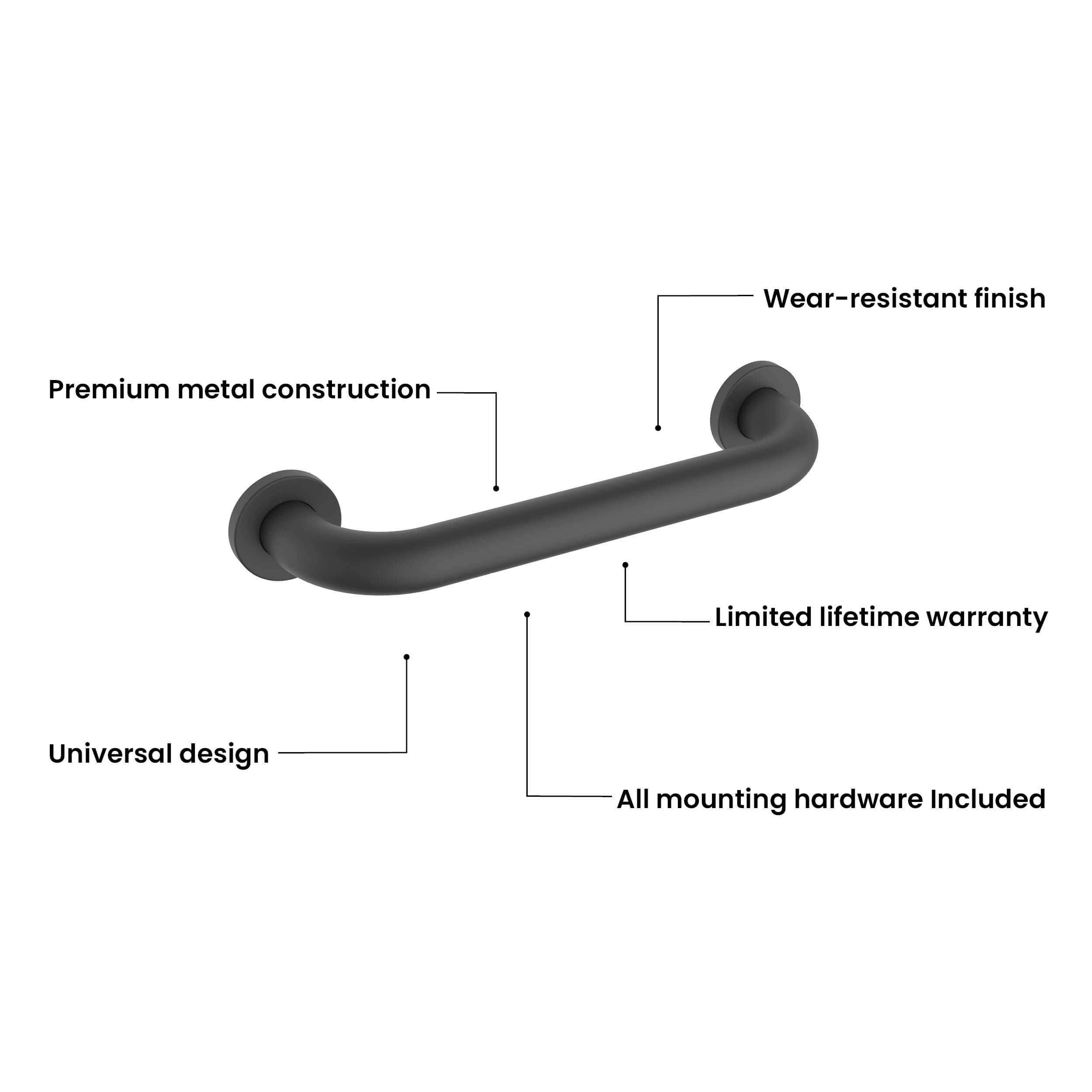 12-Inch Stainless Steel Bathroom Safety Grab Bar – KGB1012
