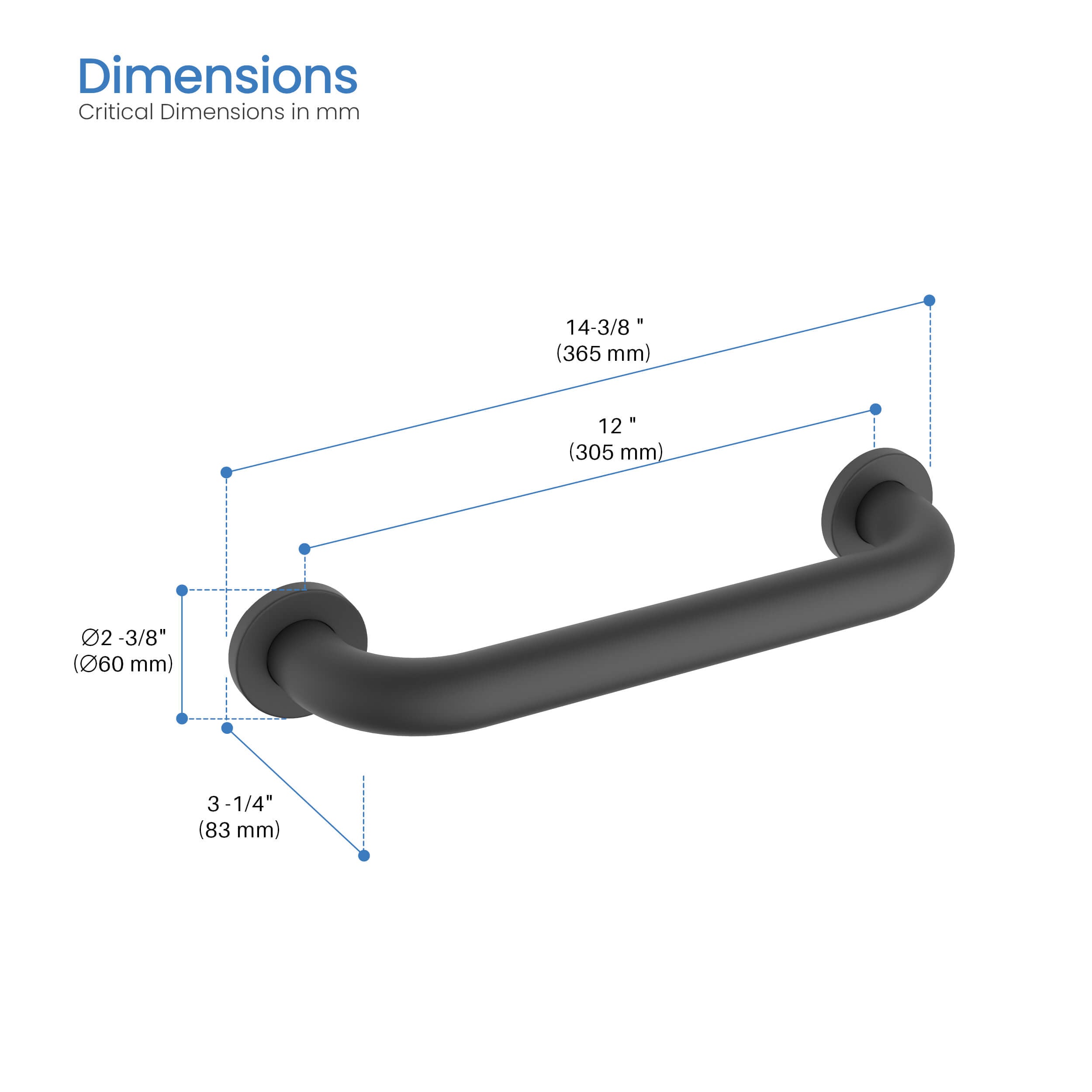 12-Inch Stainless Steel Bathroom Safety Grab Bar – KGB1012