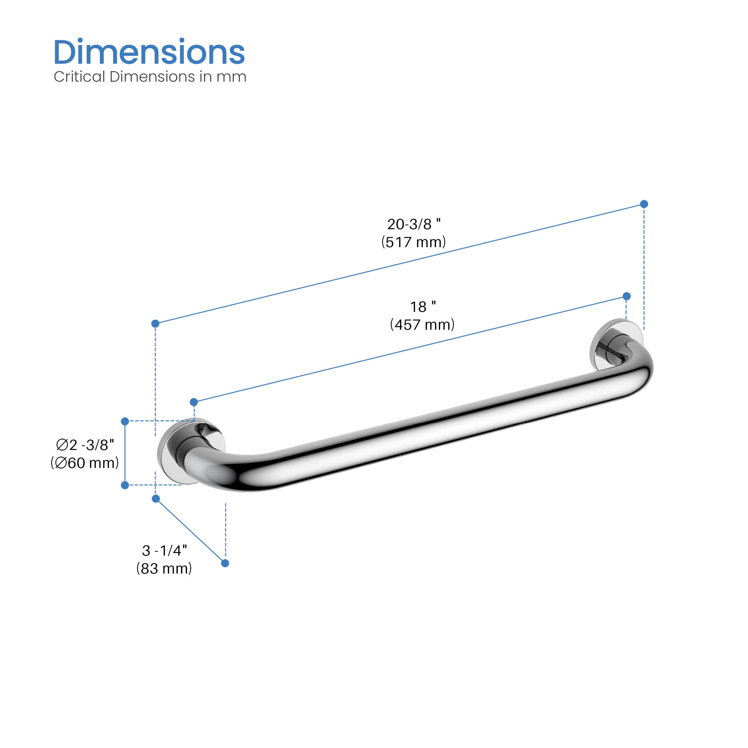 18-Inch Stainless Steel Bathroom Safety Grab Bar – KGB1018