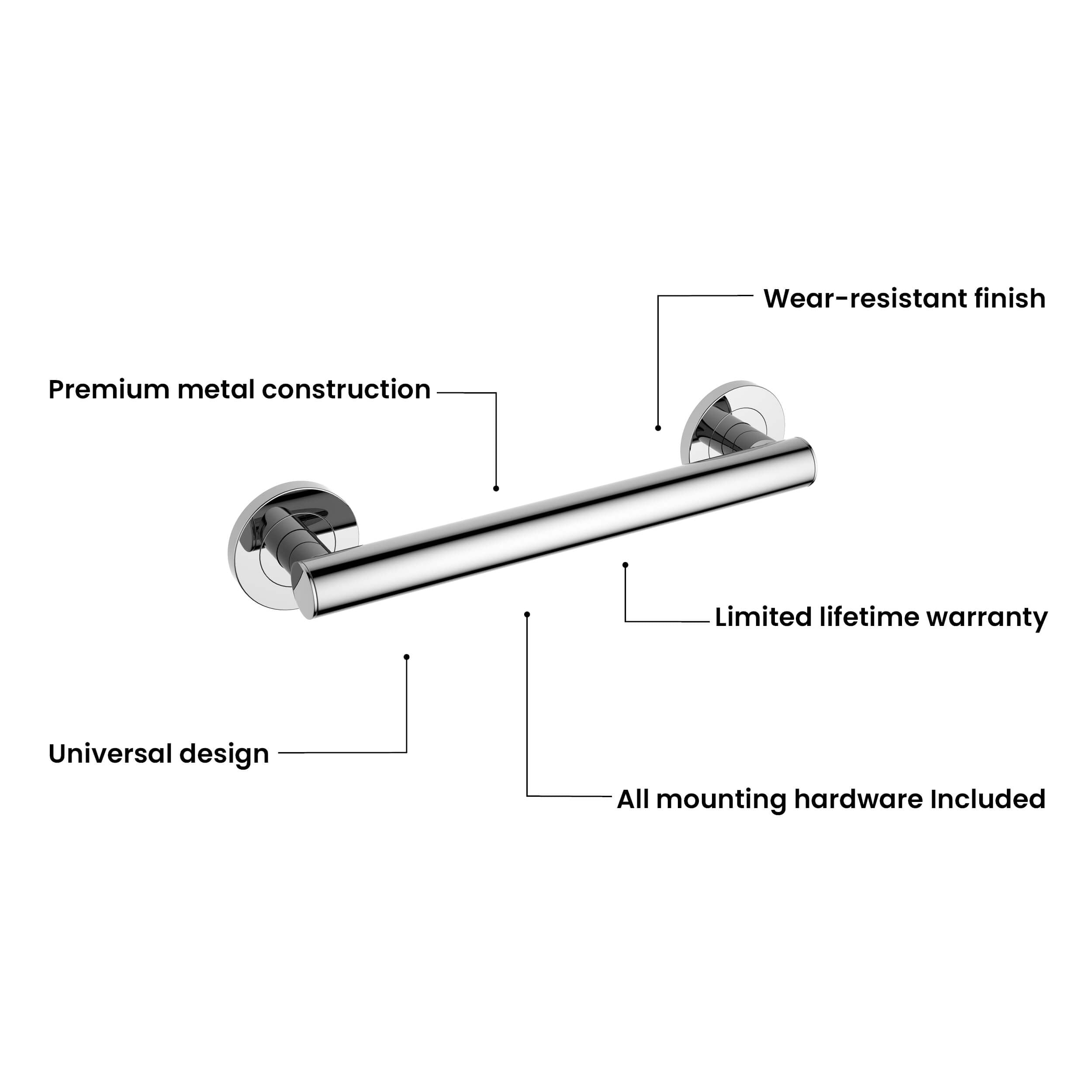 12-Inch Stainless Steel Bathroom Safety Grab Bar – KGB1112