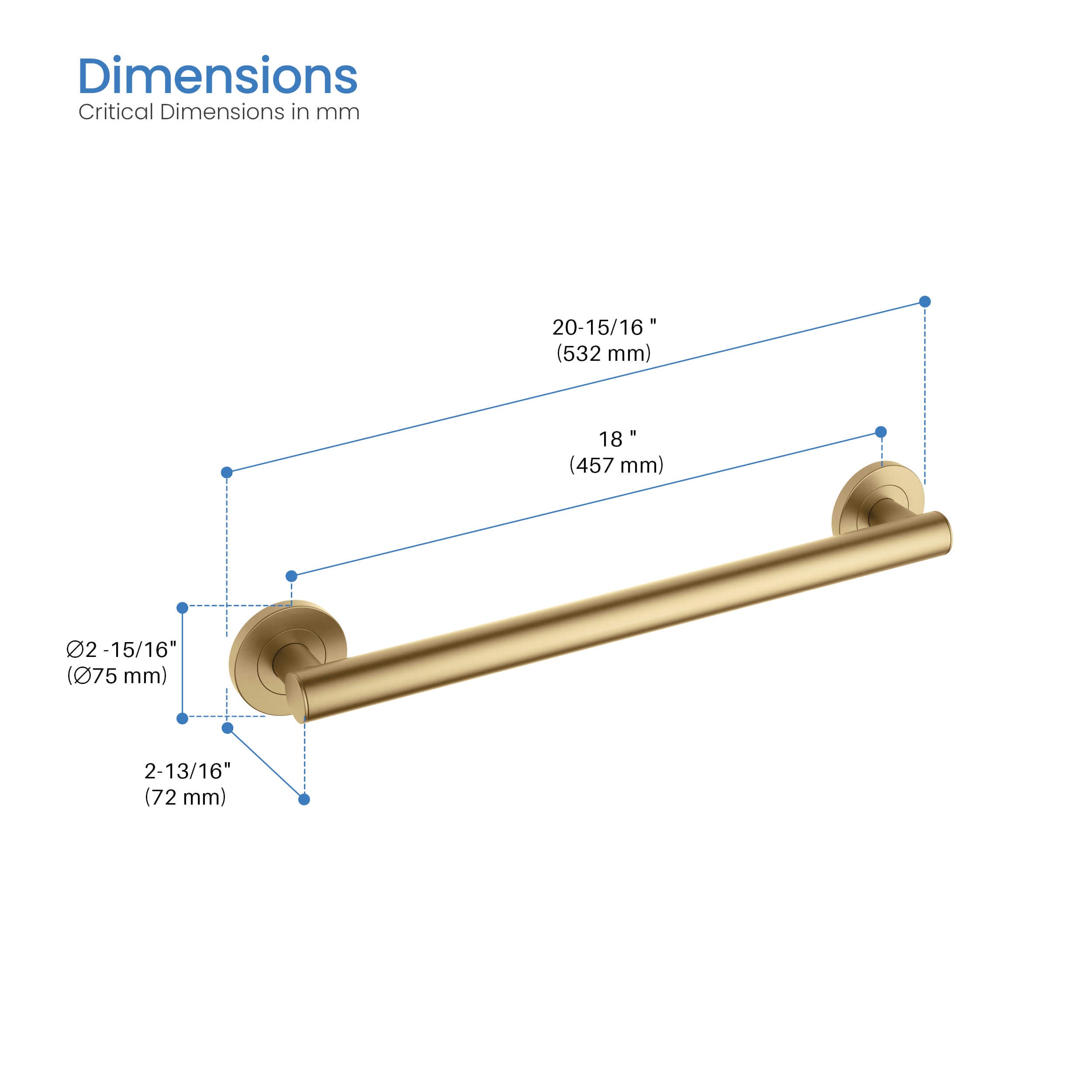 18-Inch Stainless Steel Bathroom Safety Grab Bar – KGB1118