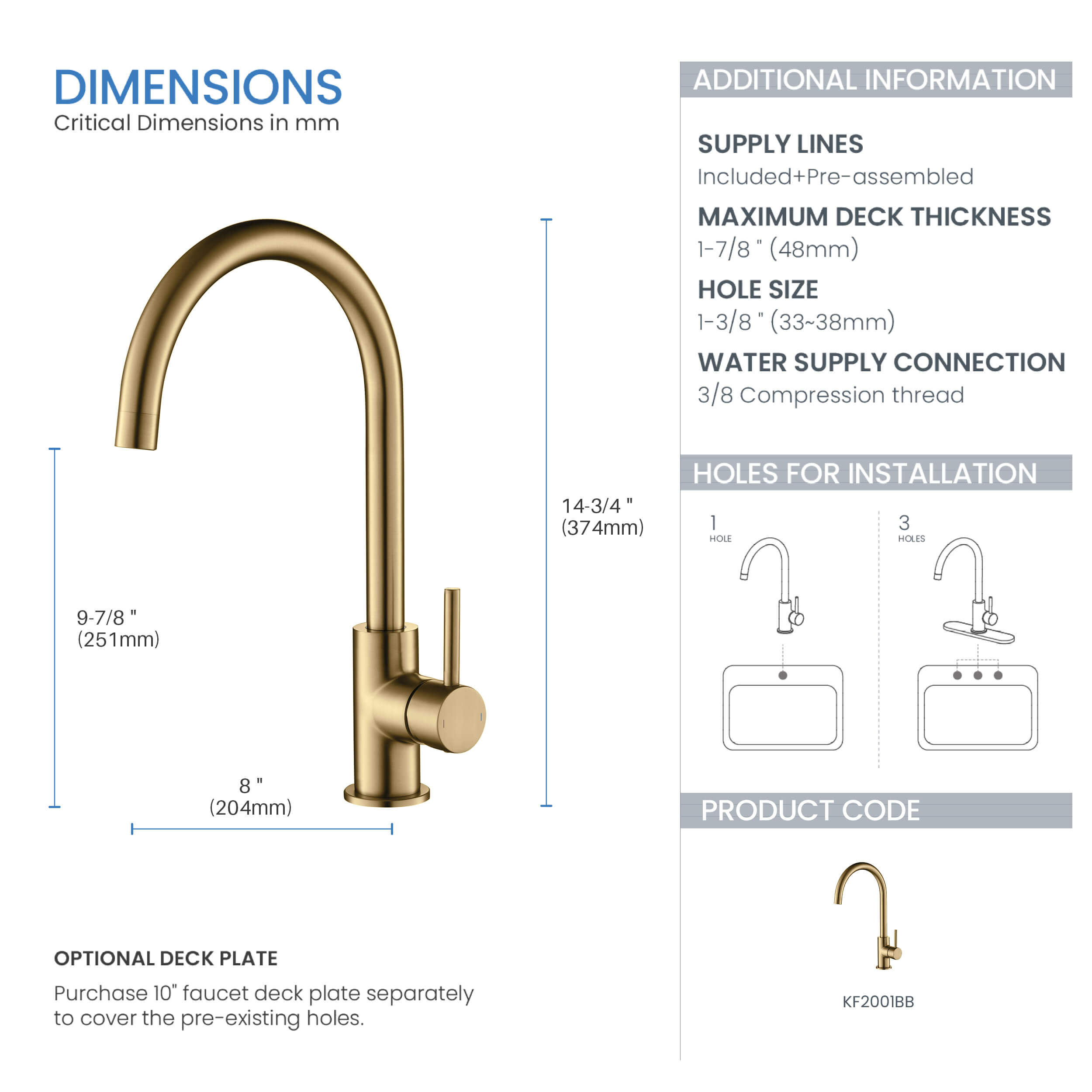 Lowa Single Handle High Arc Kitchen Bar Sink Faucet – KKF2001
