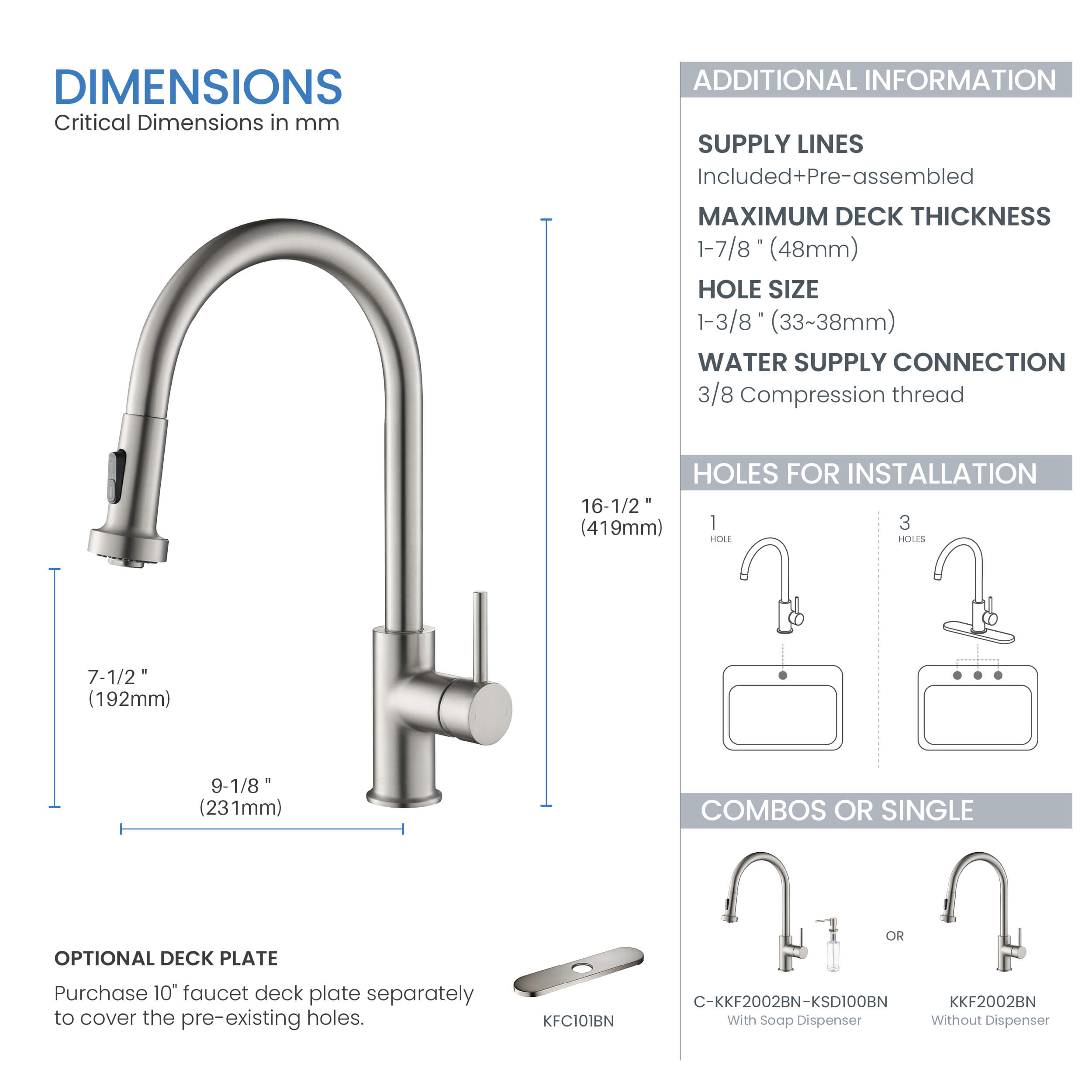 Casa Single Handle Pull Down Kitchen Sink Faucet - KKF2002