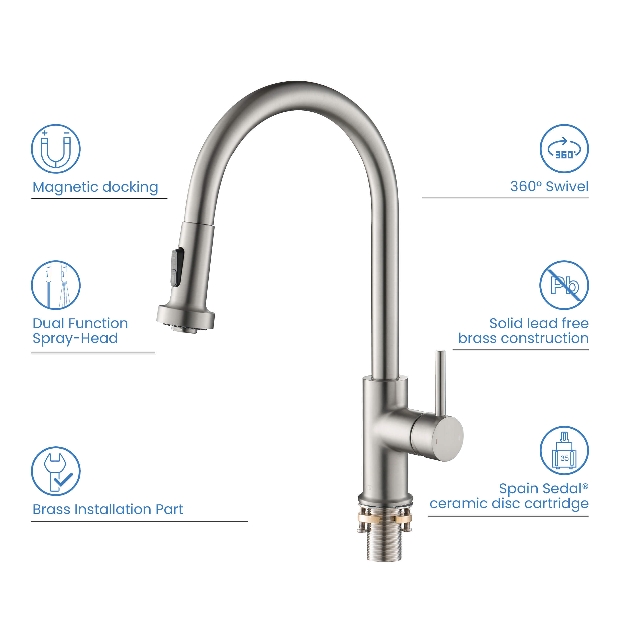 Casa Single Handle Pull Down Kitchen Sink Faucet - KKF2002