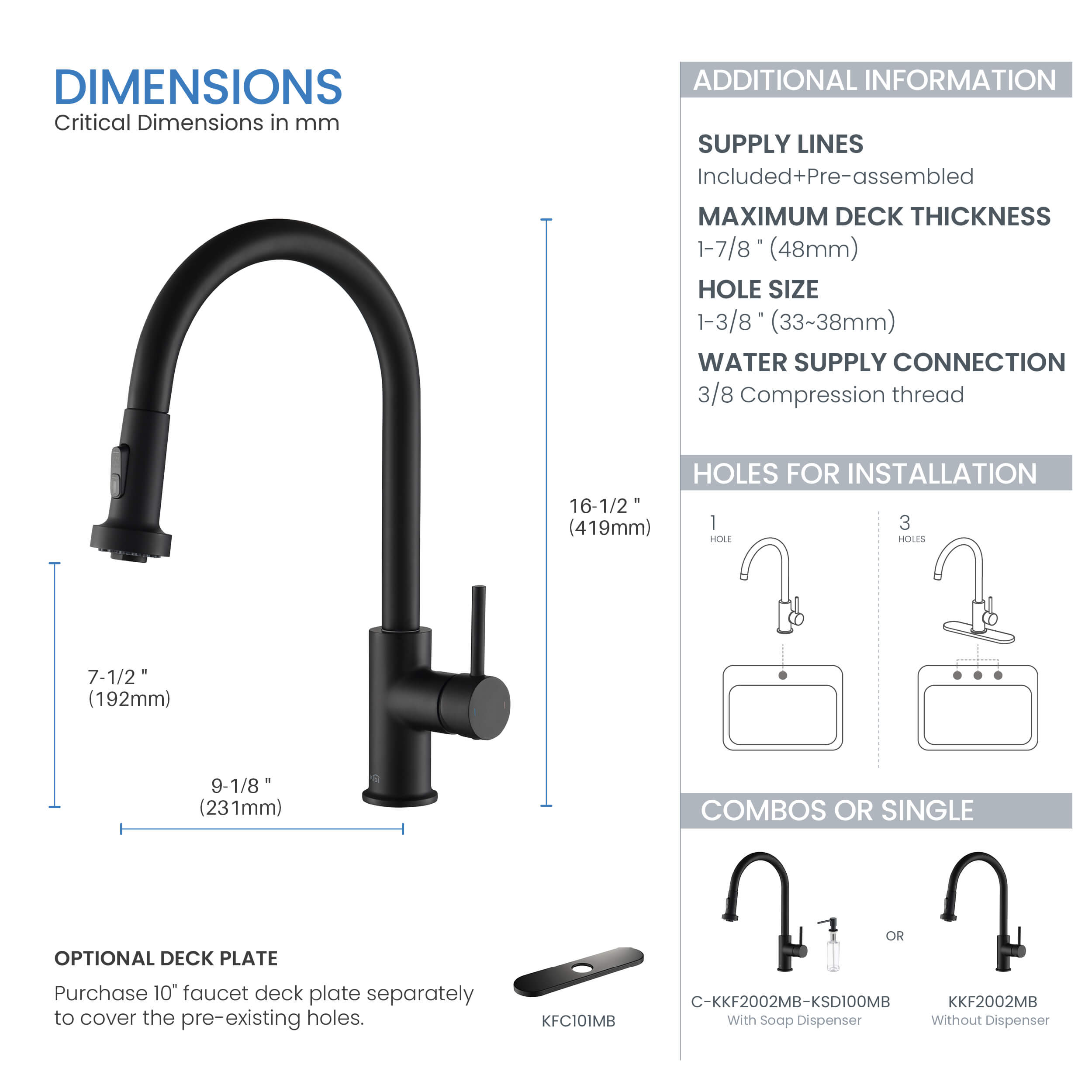 Casa Single Handle Pull Down Kitchen Sink Faucet - KKF2002