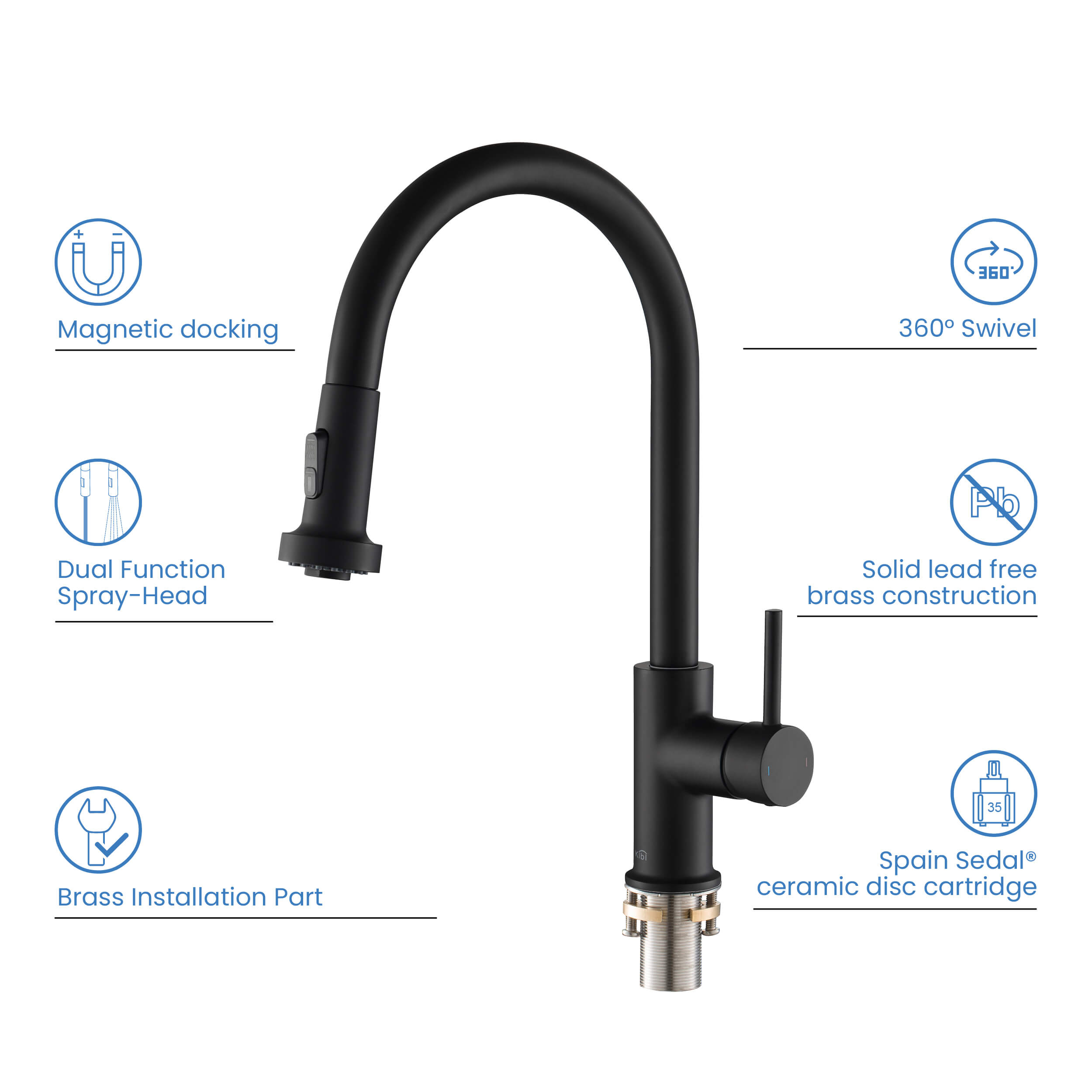 Casa Single Handle Pull Down Kitchen Sink Faucet - KKF2002