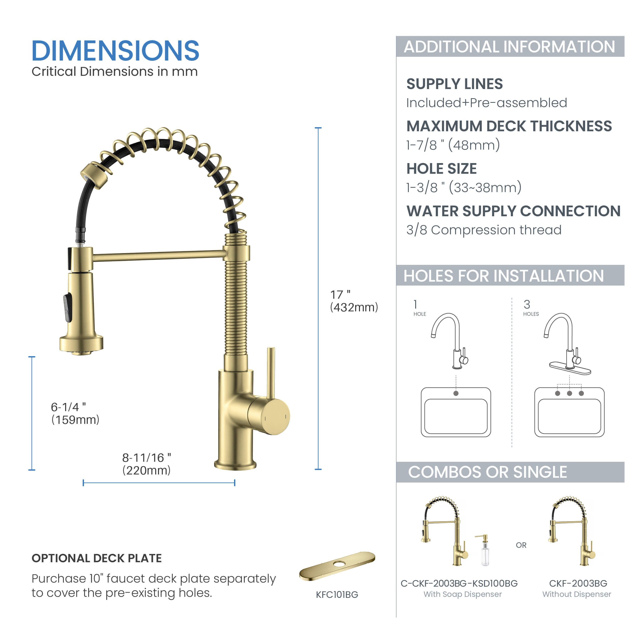 Aurora Single Handle Commercial Style Kitchen Sink Faucet - KKF2003