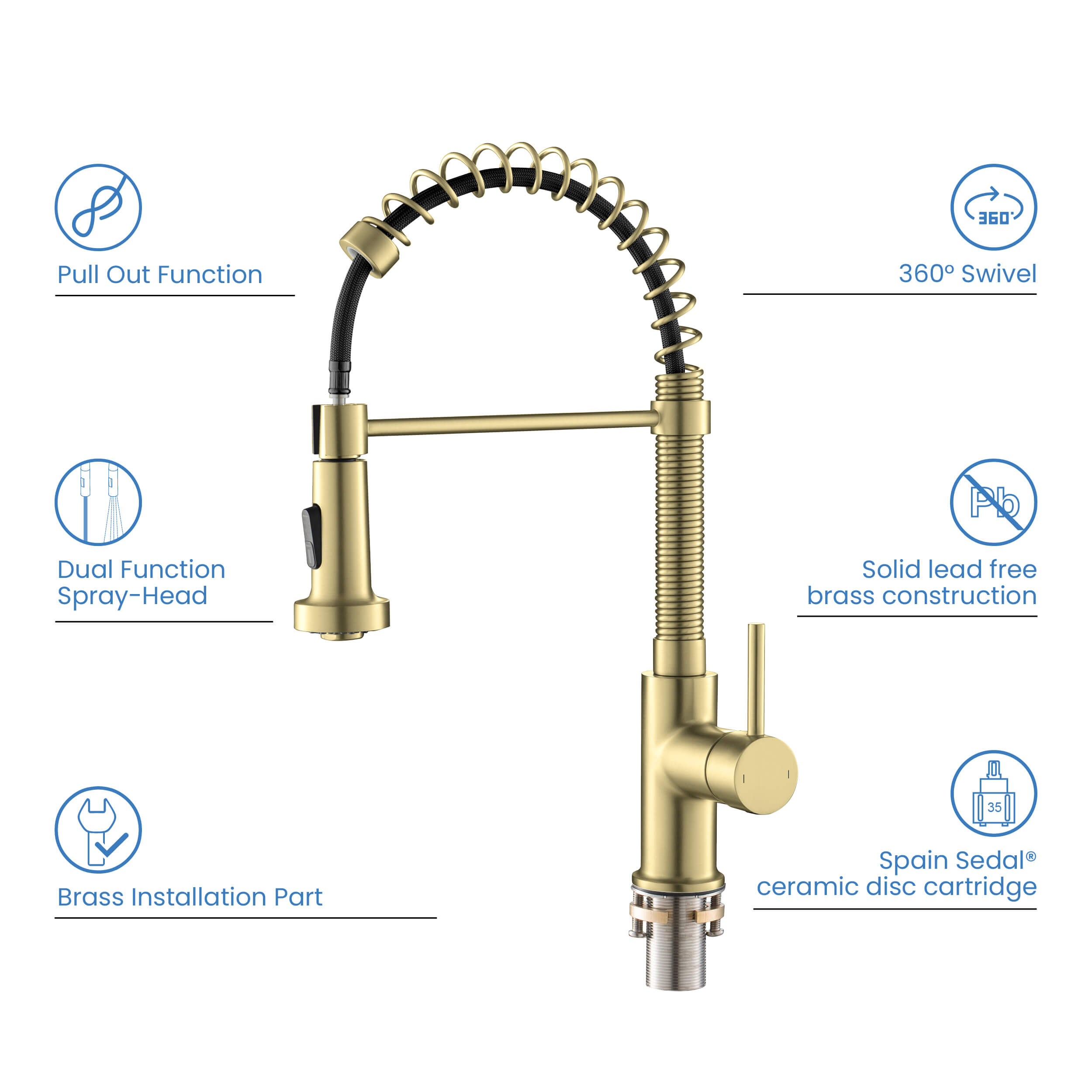 Aurora Single Handle Commercial Style Kitchen Sink Faucet - KKF2003