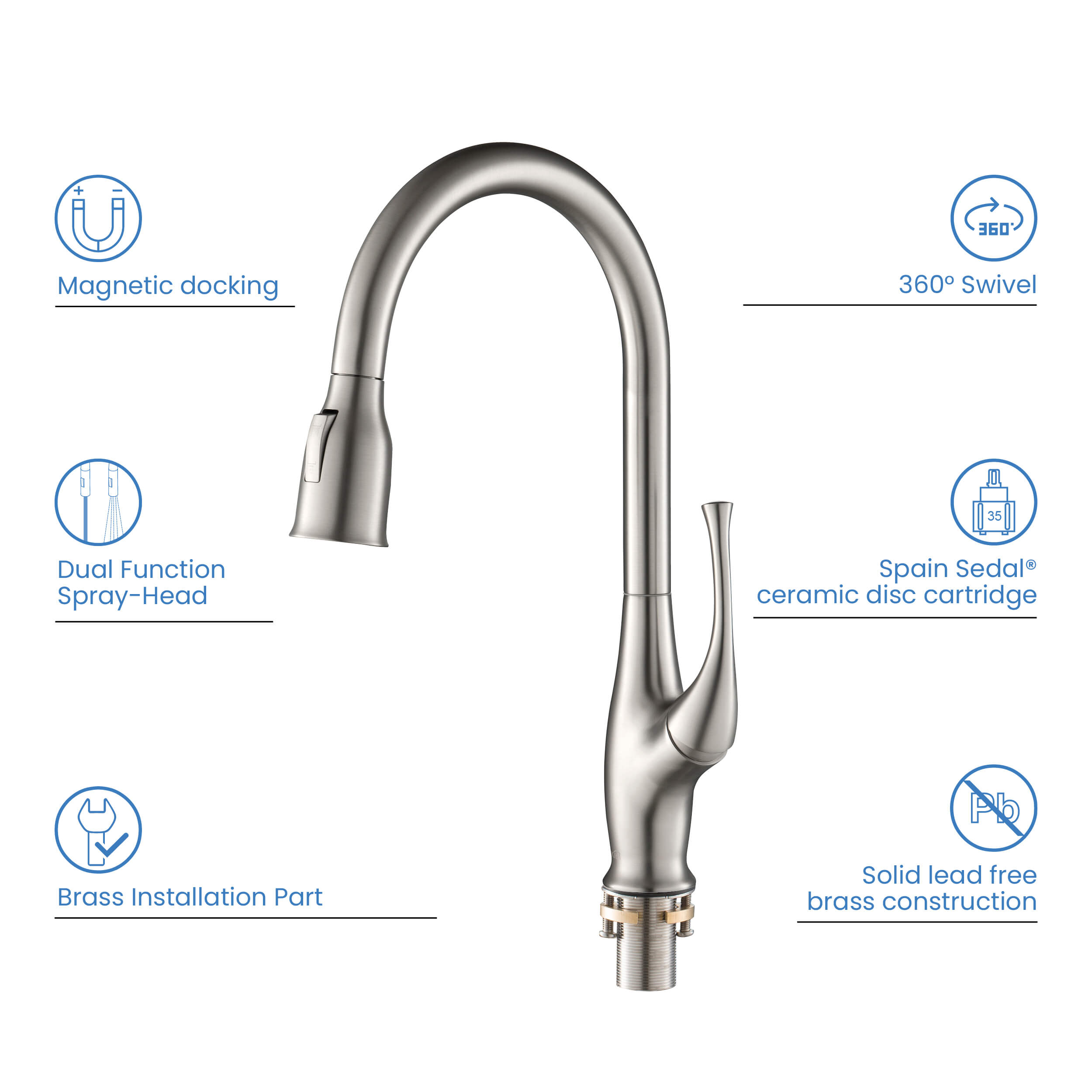 Cedar Single Handle Pull Down Kitchen Sink Faucet - KKF2010