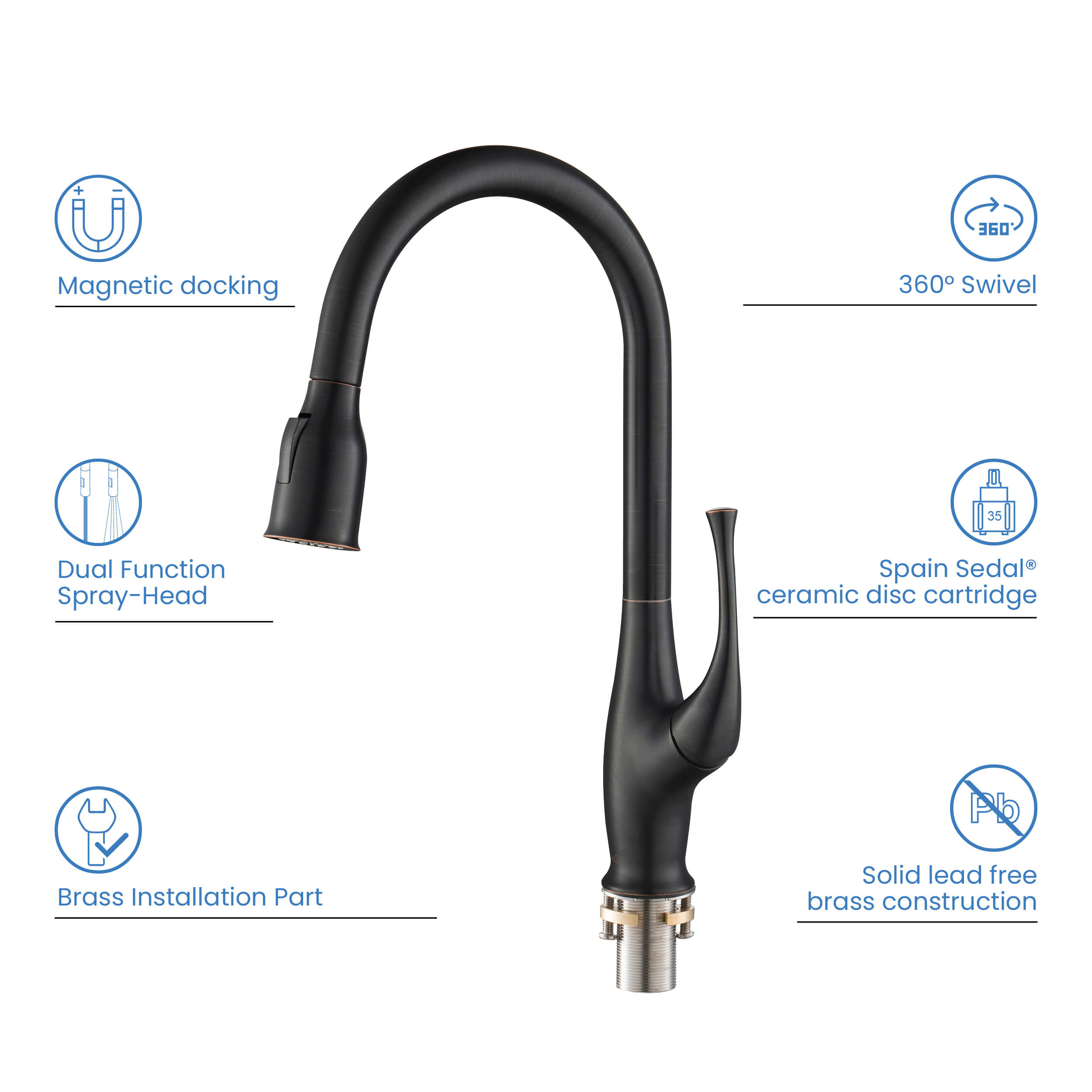 Cedar Single Handle Pull Down Kitchen Sink Faucet - KKF2010