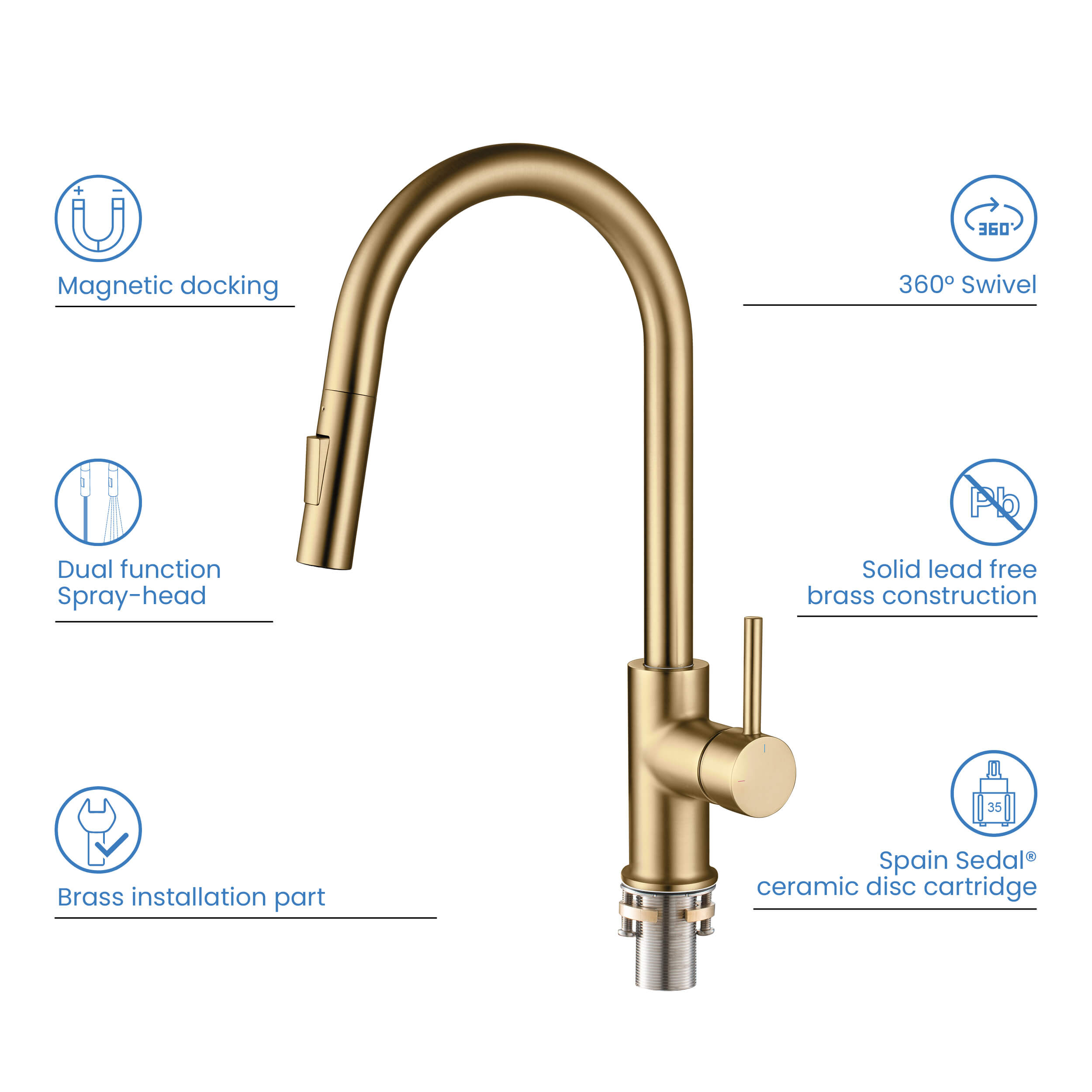 Circular Single Handle Pull Down Kitchen Faucet - KKF2013