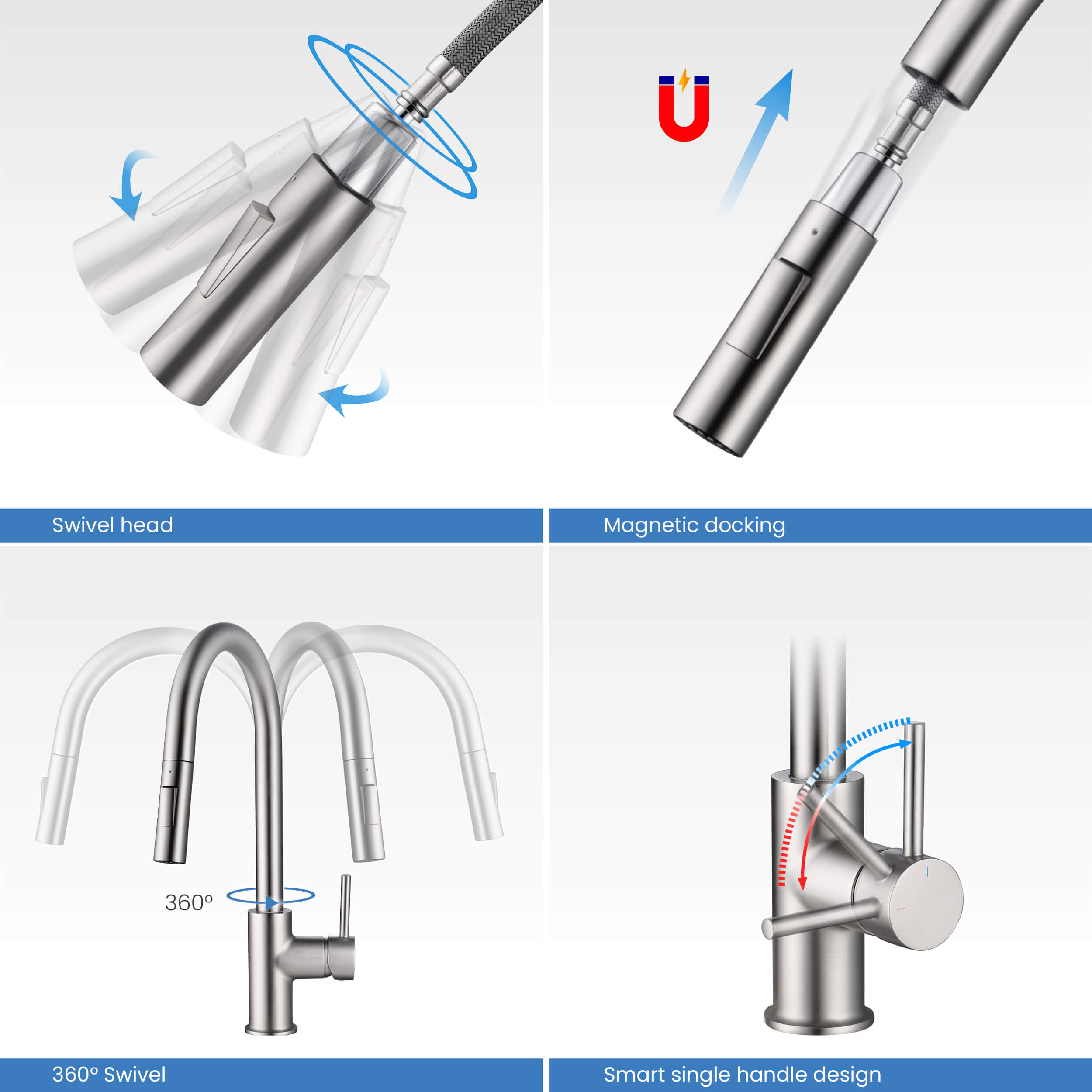 Circular Single Handle Pull Down Kitchen Faucet - KKF2013