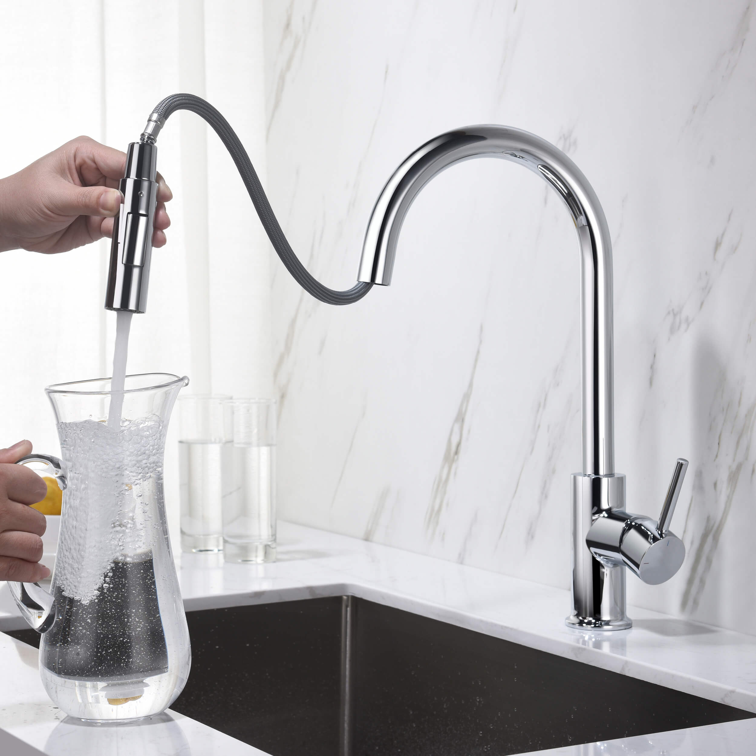 Circular Single Handle Pull Down Kitchen Faucet - KKF2013