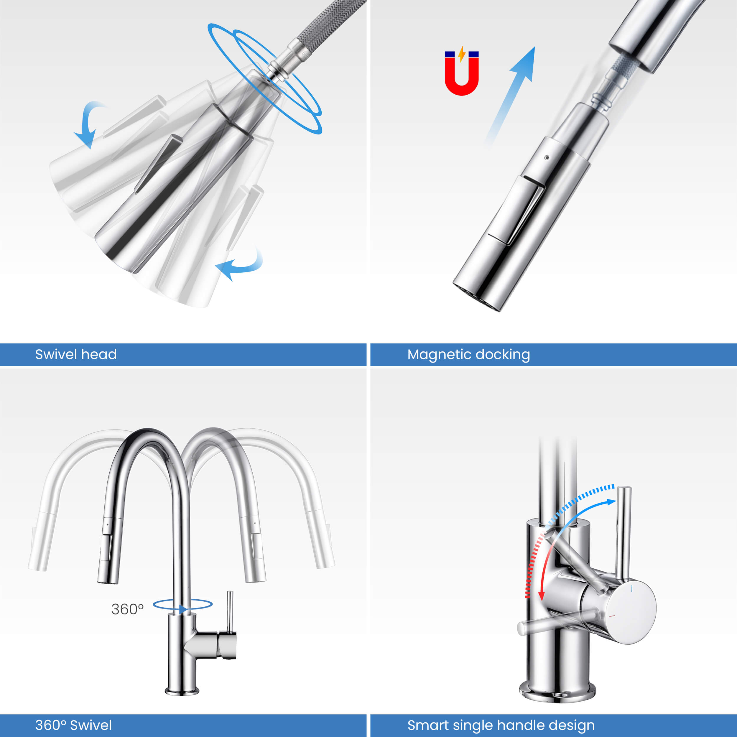 Circular Single Handle Pull Down Kitchen Faucet - KKF2013