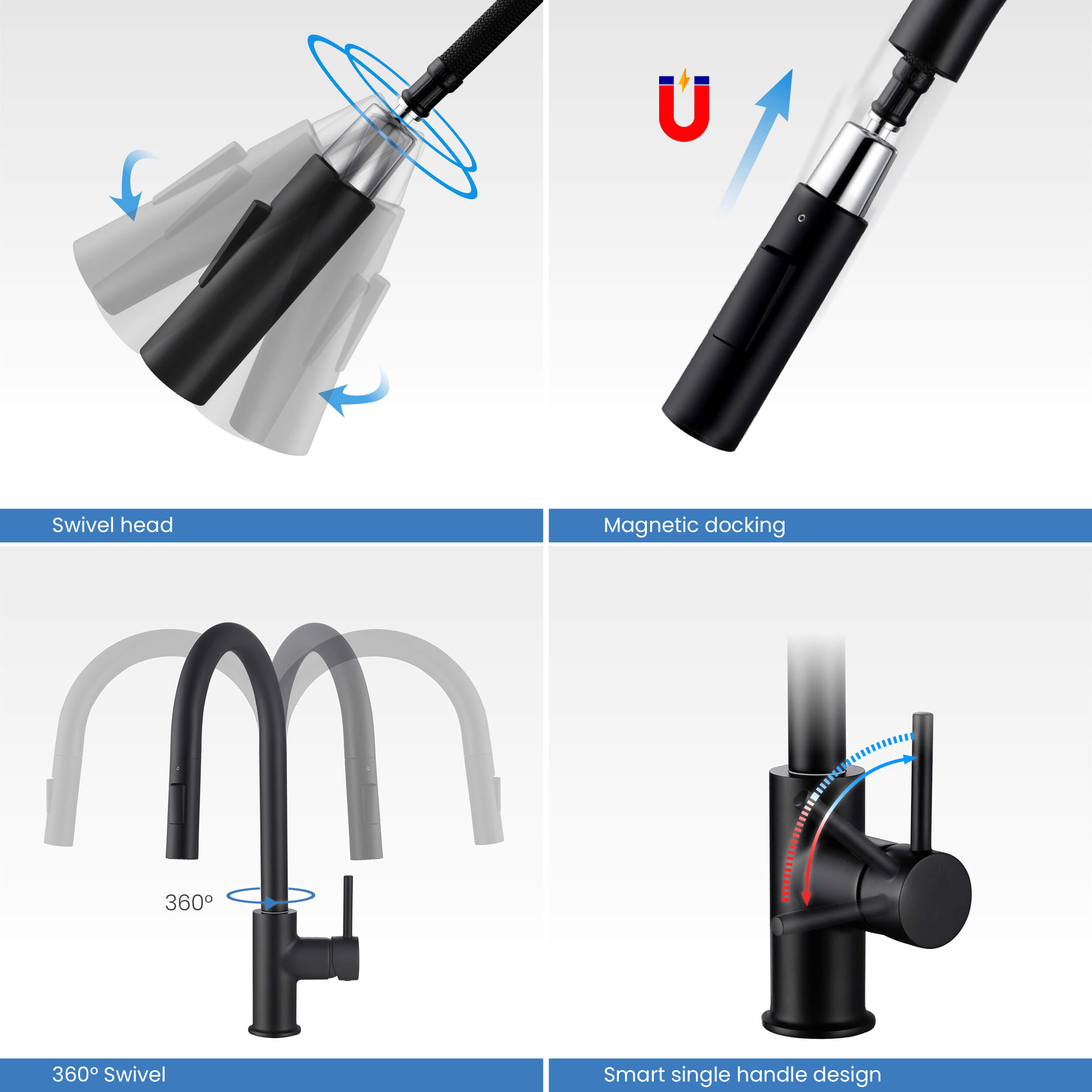 Circular Single Handle Pull Down Kitchen Faucet - KKF2013