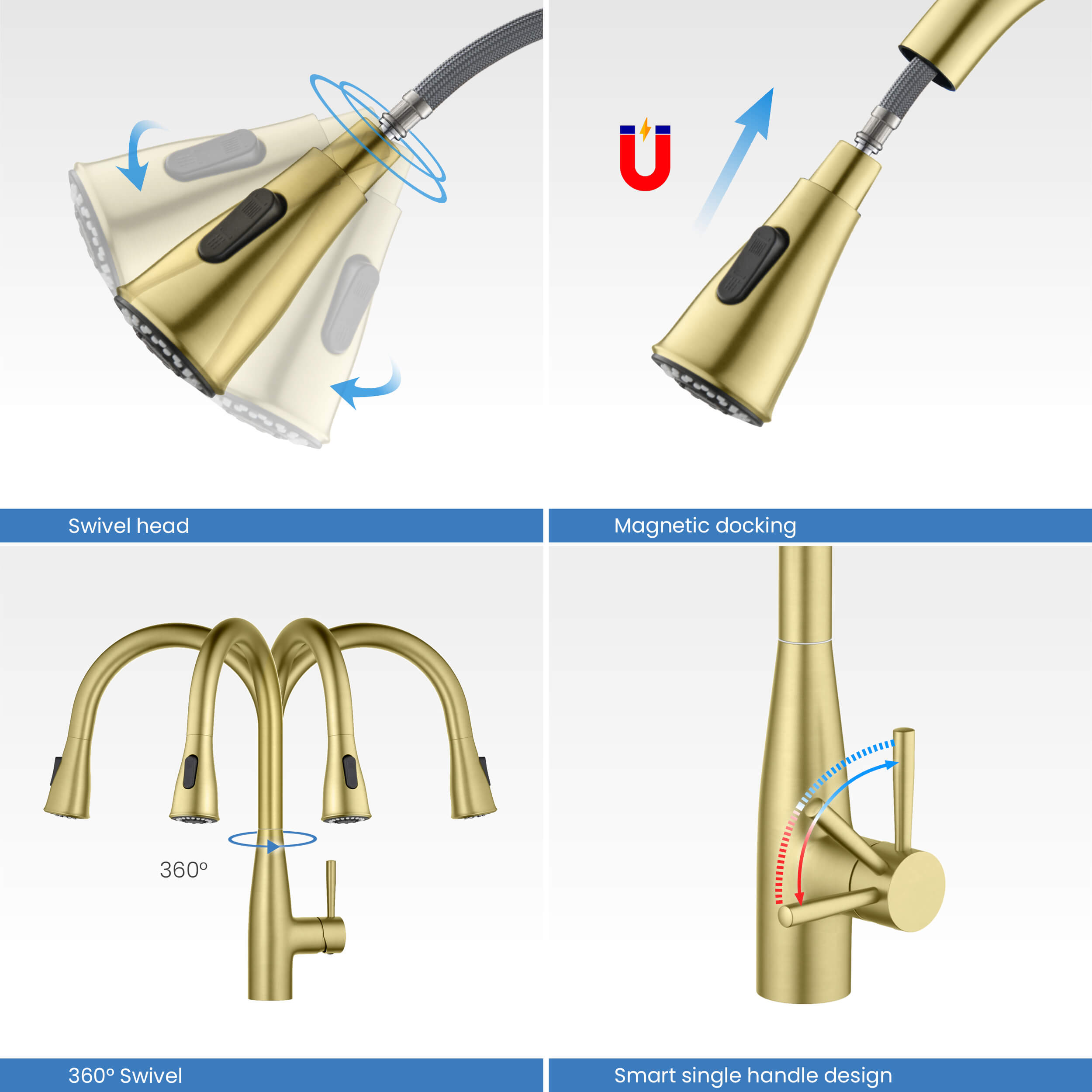 Bari-T Single Handle Pull Down Kitchen Sink Faucet - KKF2016