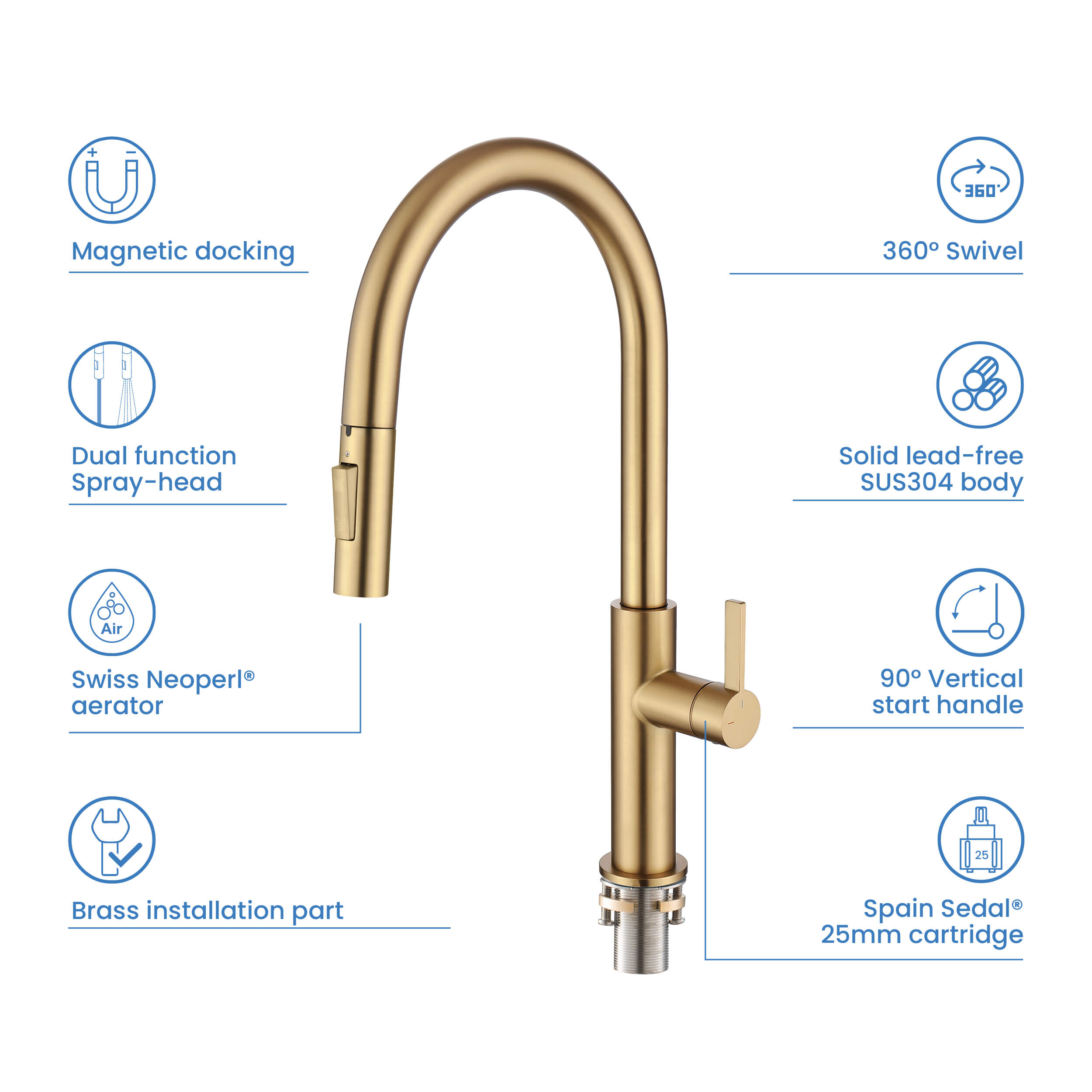 Novo Single Handle Pull Down Kitchen Faucet - KKF2019