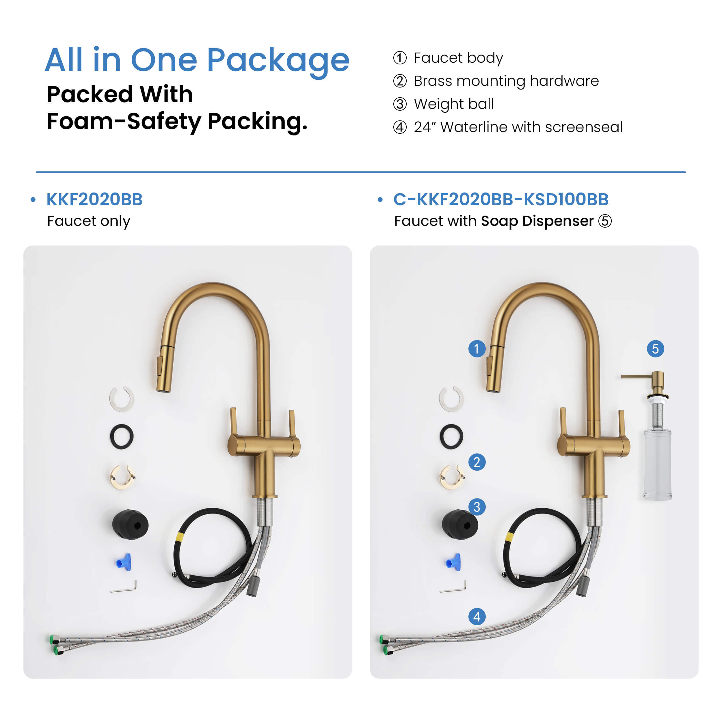 Novo Single Hole Two Handle Pull Down Kitchen Faucet - KKF2020