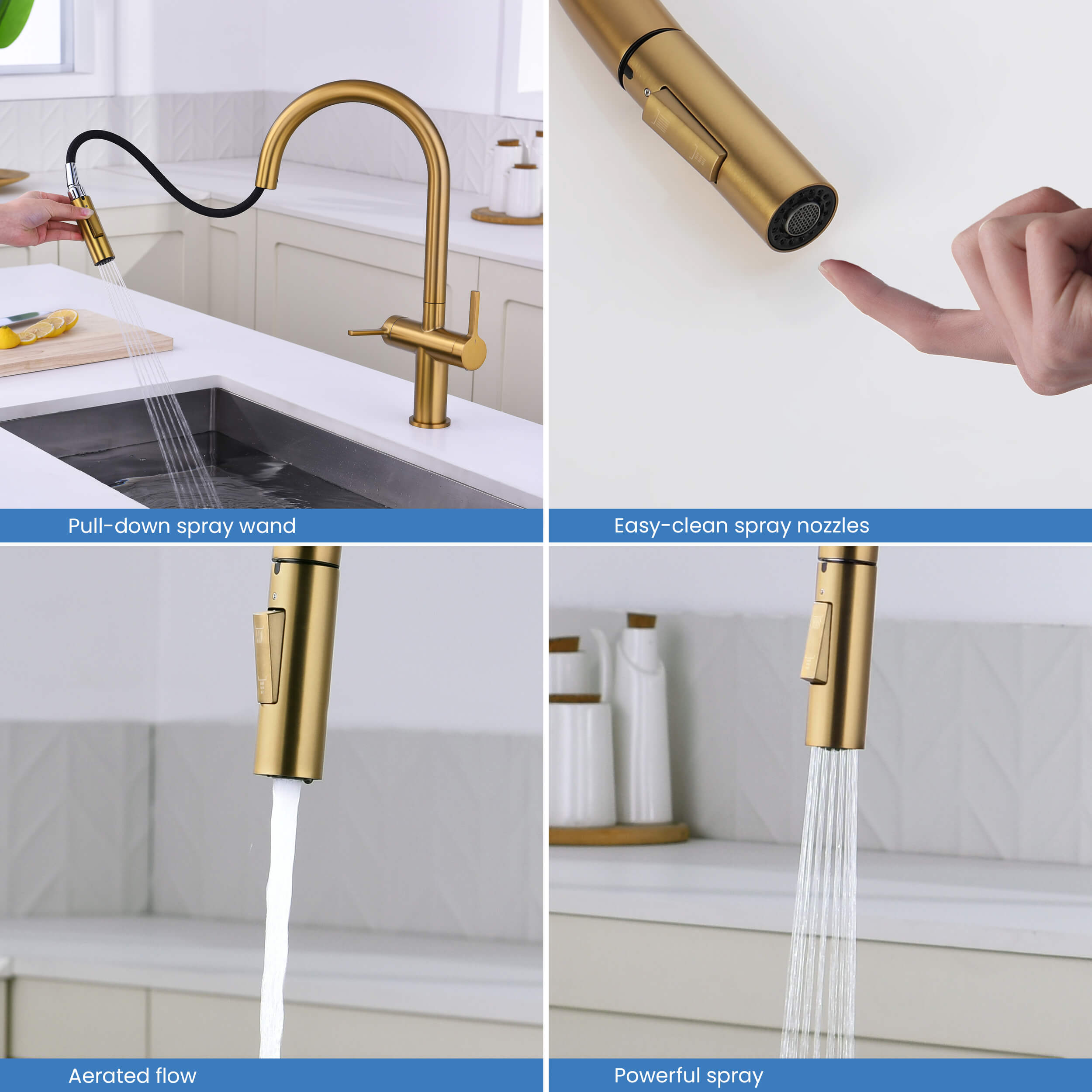 Novo Single Hole Two Handle Pull Down Kitchen Faucet - KKF2020