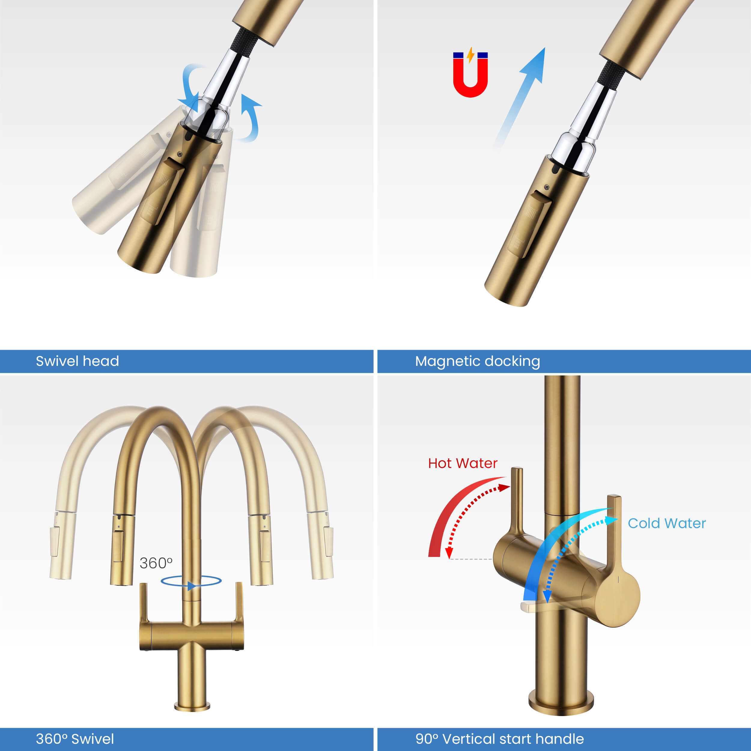 Novo Single Hole Two Handle Pull Down Kitchen Faucet - KKF2020