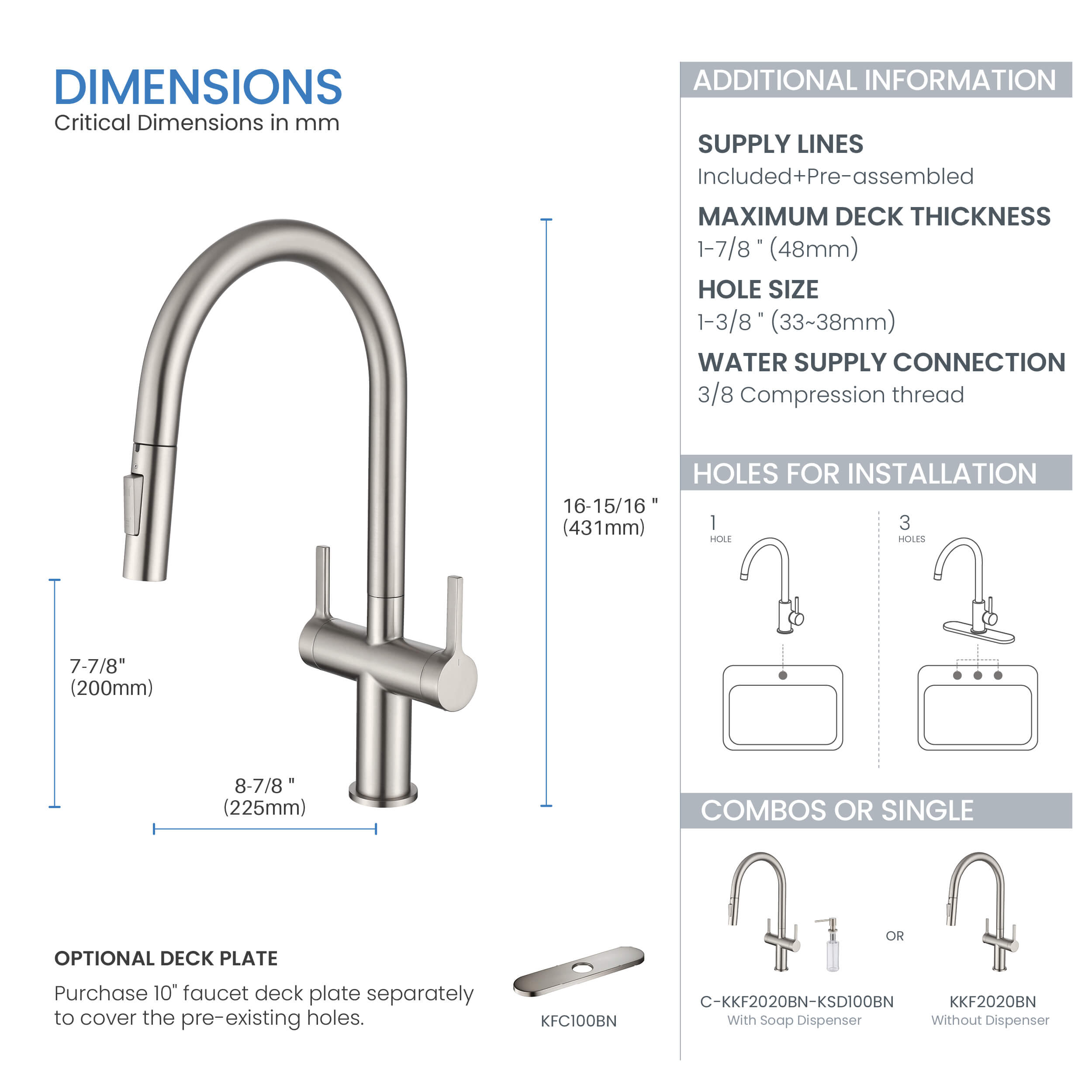 Novo Single Hole Two Handle Pull Down Kitchen Faucet - KKF2020