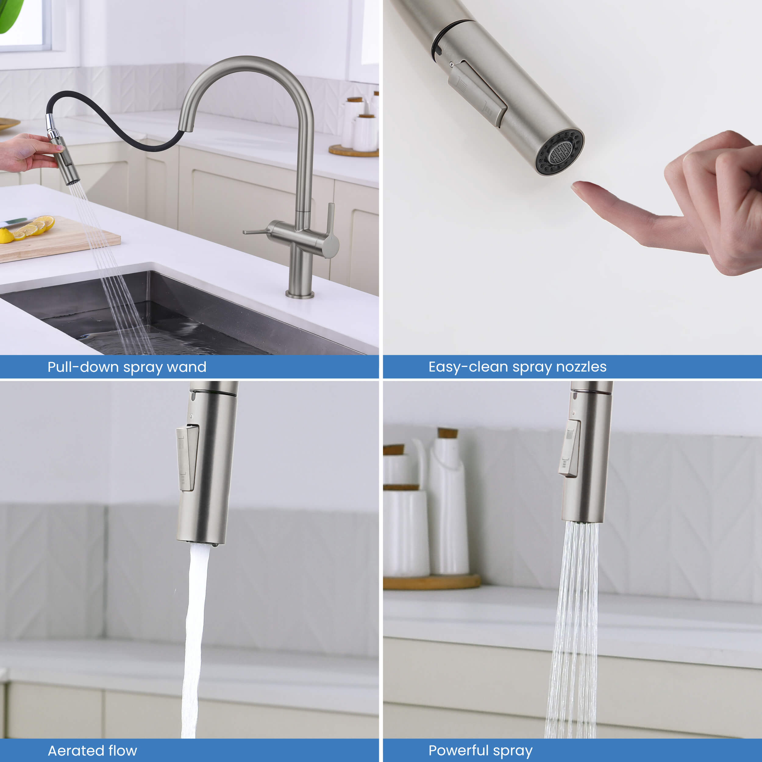Novo Single Hole Two Handle Pull Down Kitchen Faucet - KKF2020