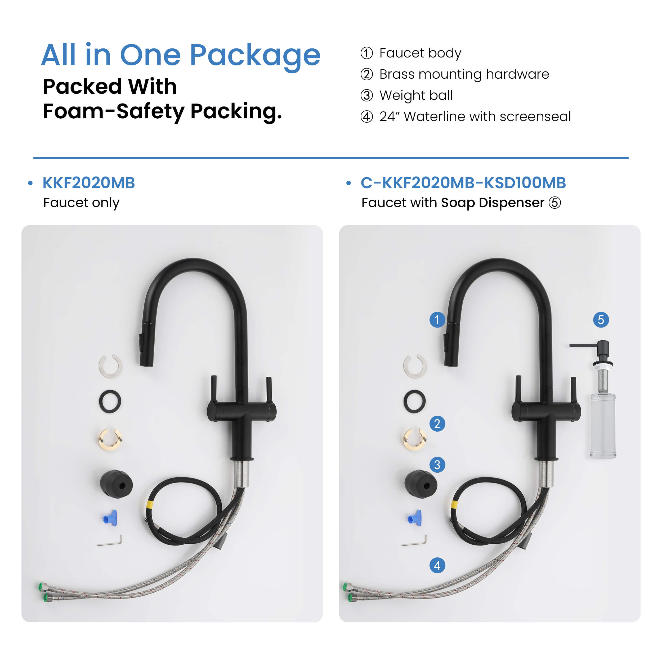 Novo Single Hole Two Handle Pull Down Kitchen Faucet - KKF2020