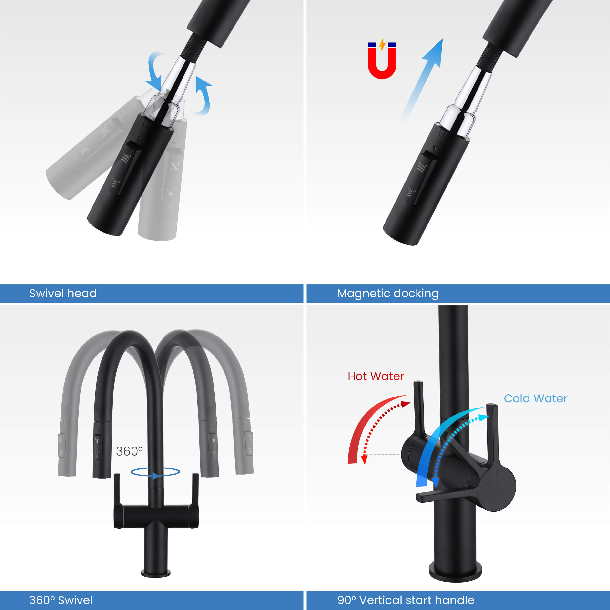 Novo Single Hole Two Handle Pull Down Kitchen Faucet - KKF2020