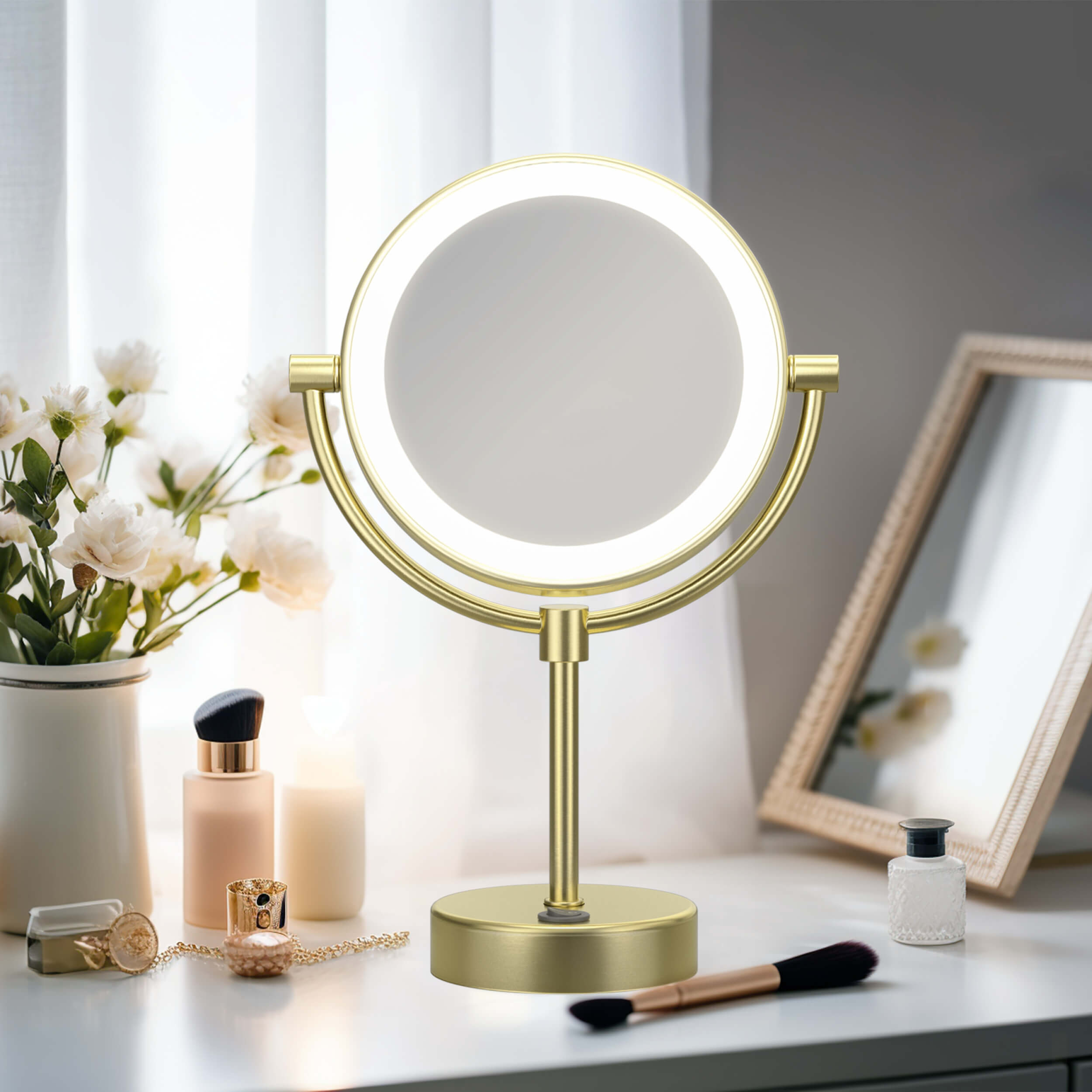 Circular LED Free Standing Magnifying Makeup Mirror KMM104