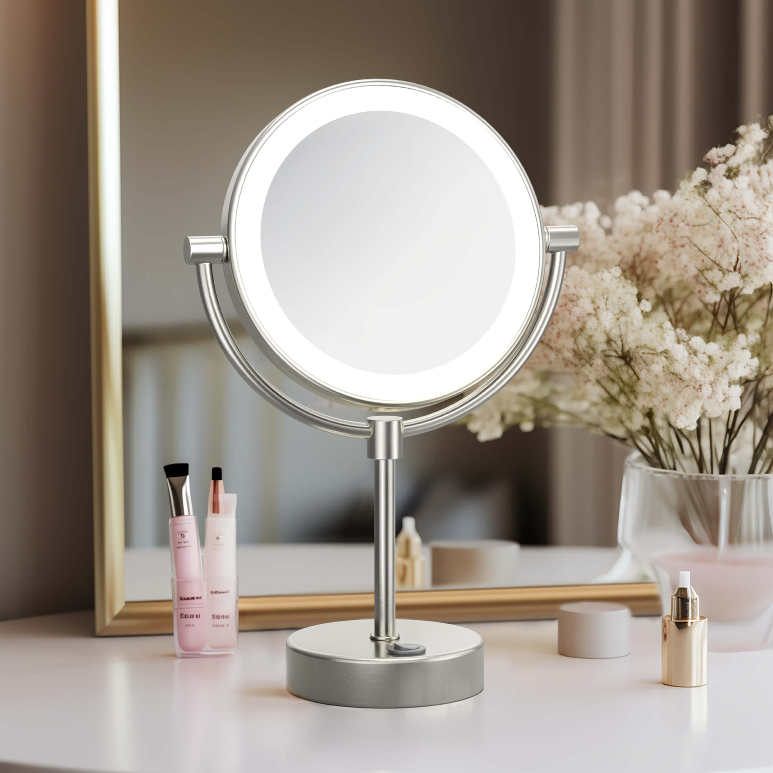 Circular LED Free Standing Magnifying Makeup Mirror KMM104