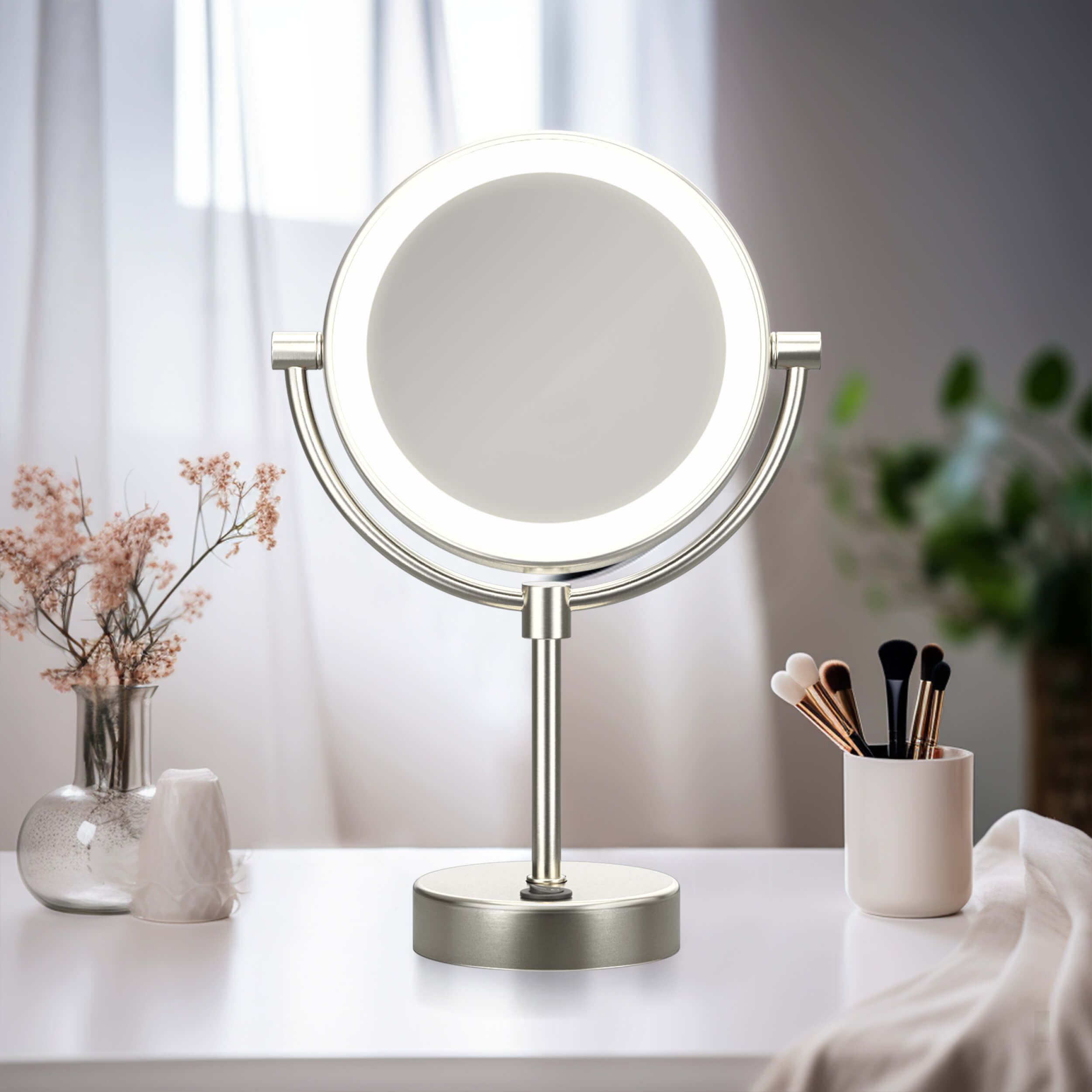 Circular LED Free Standing Magnifying Makeup Mirror KMM104