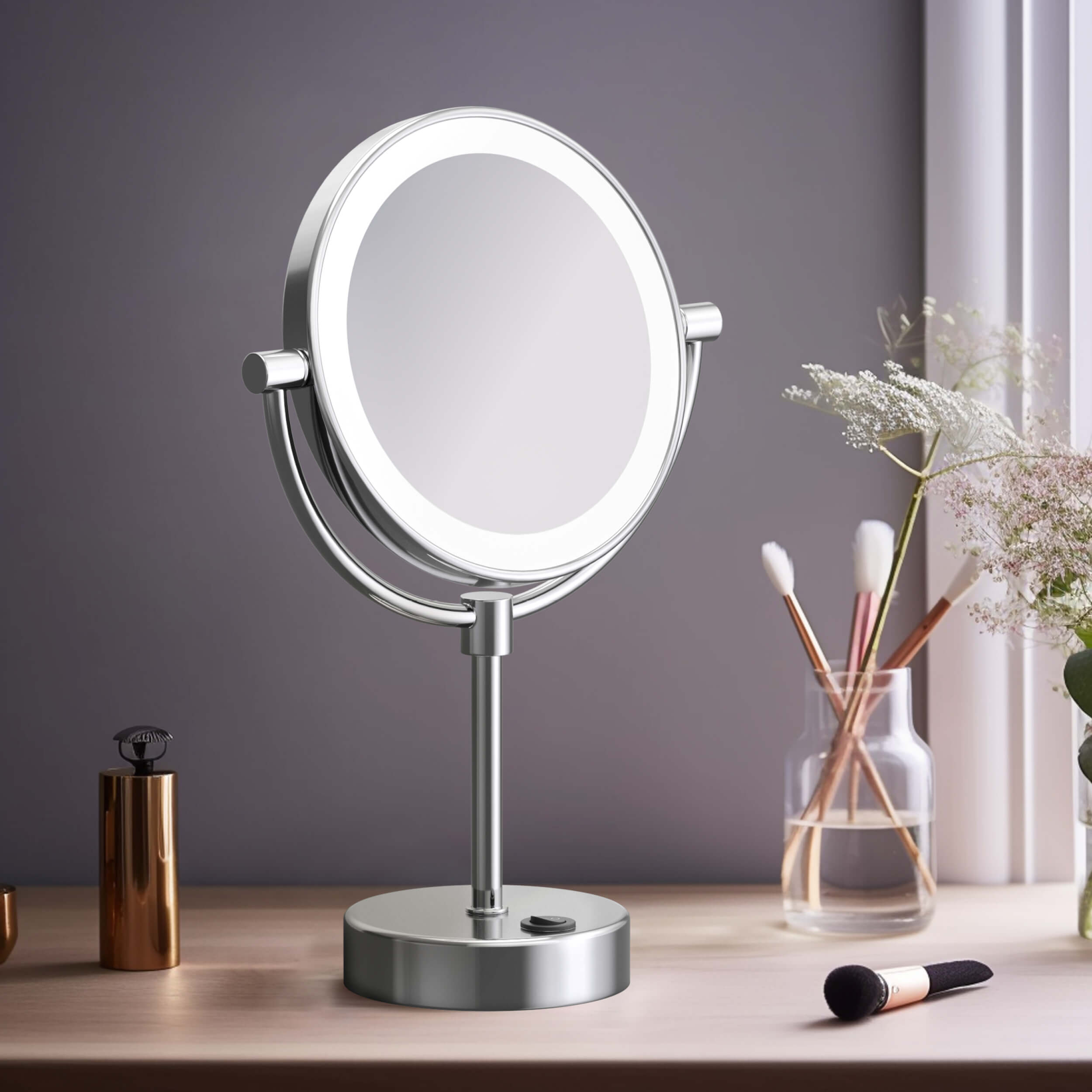 Circular LED Free Standing Magnifying Makeup Mirror KMM104